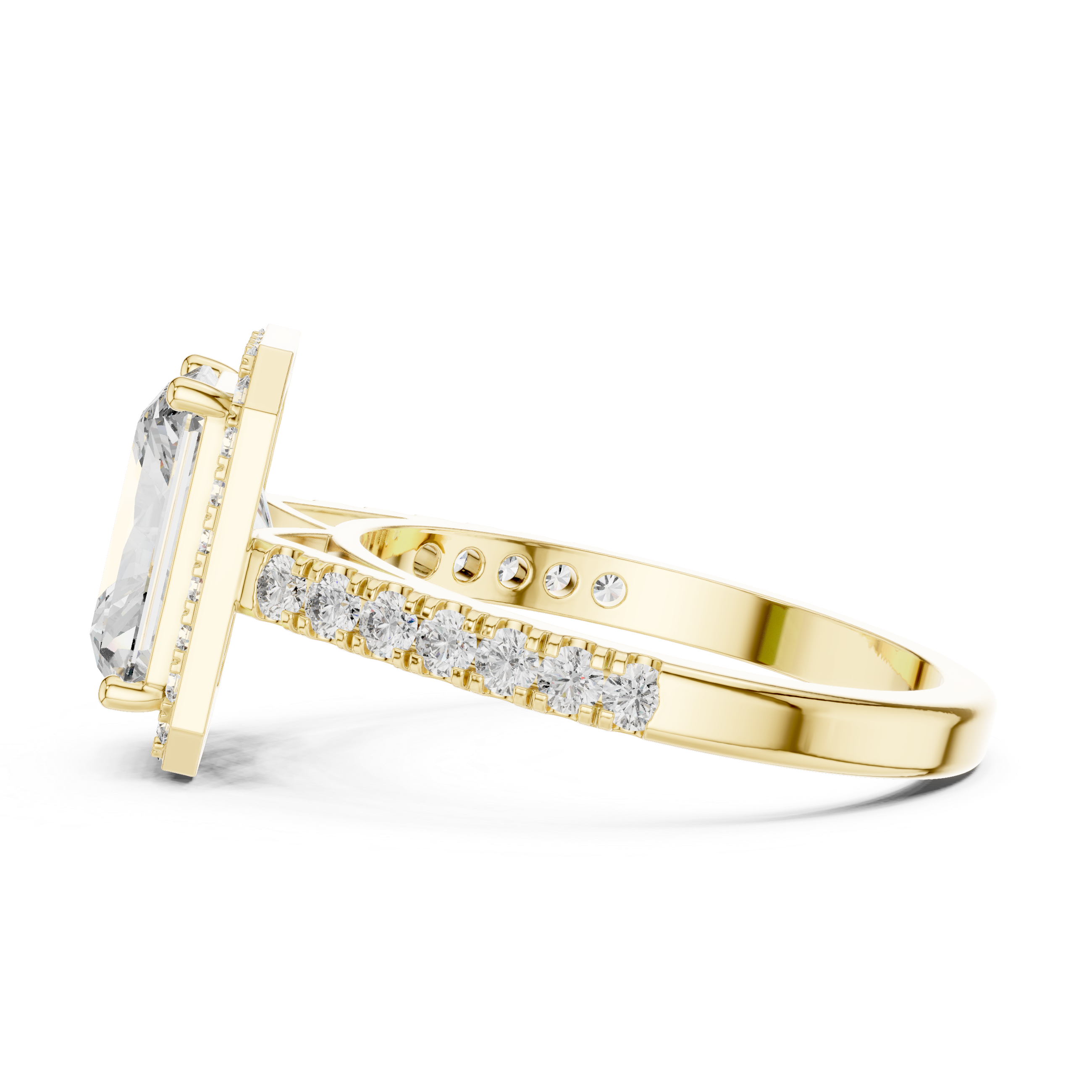 Emerald Cut Diamond Halo Engagement Ring with Pav‚ Band