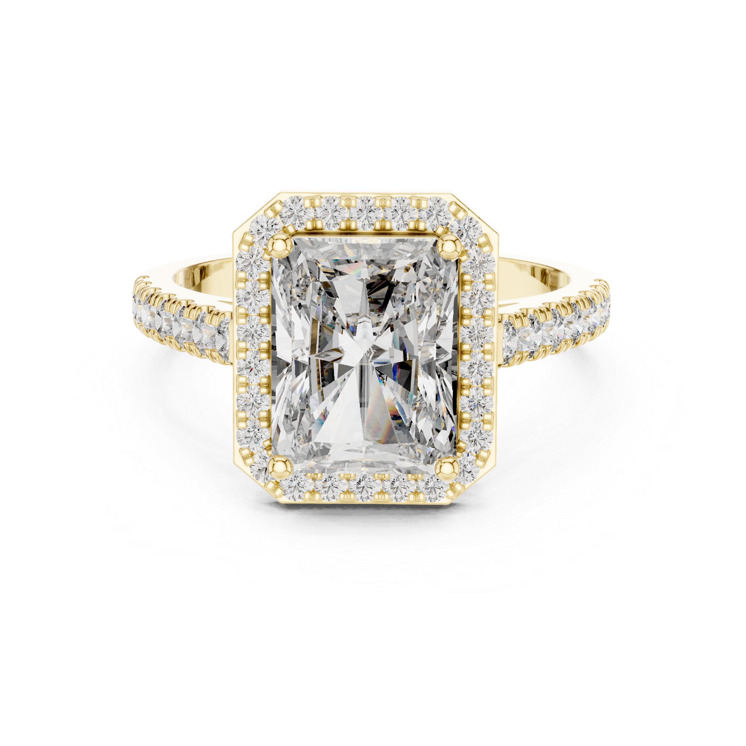 Emerald Cut Diamond Halo Engagement Ring with Pav‚ Band