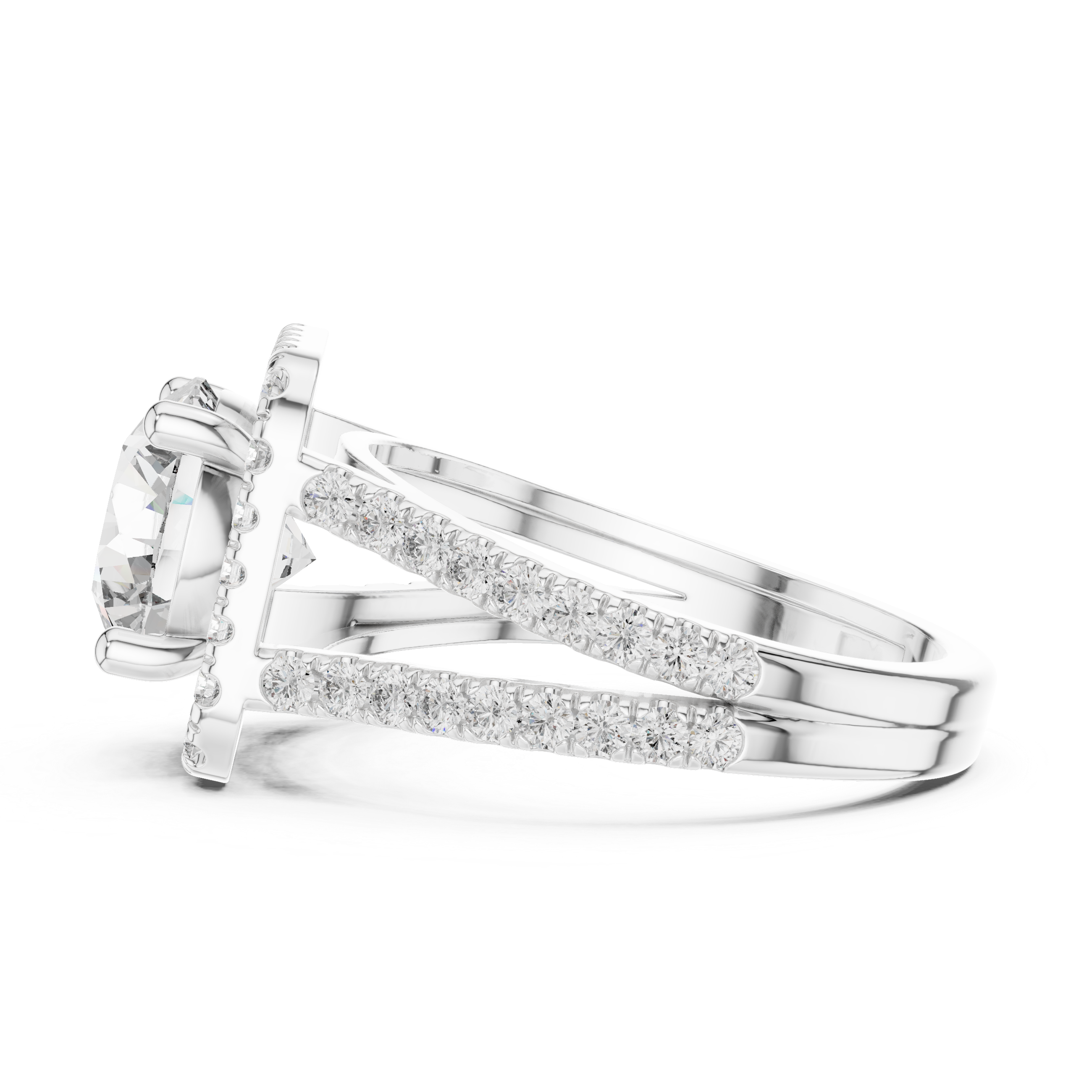 Round Cut Diamond Halo Engagement Ring with Split Shank Pav‚ Band