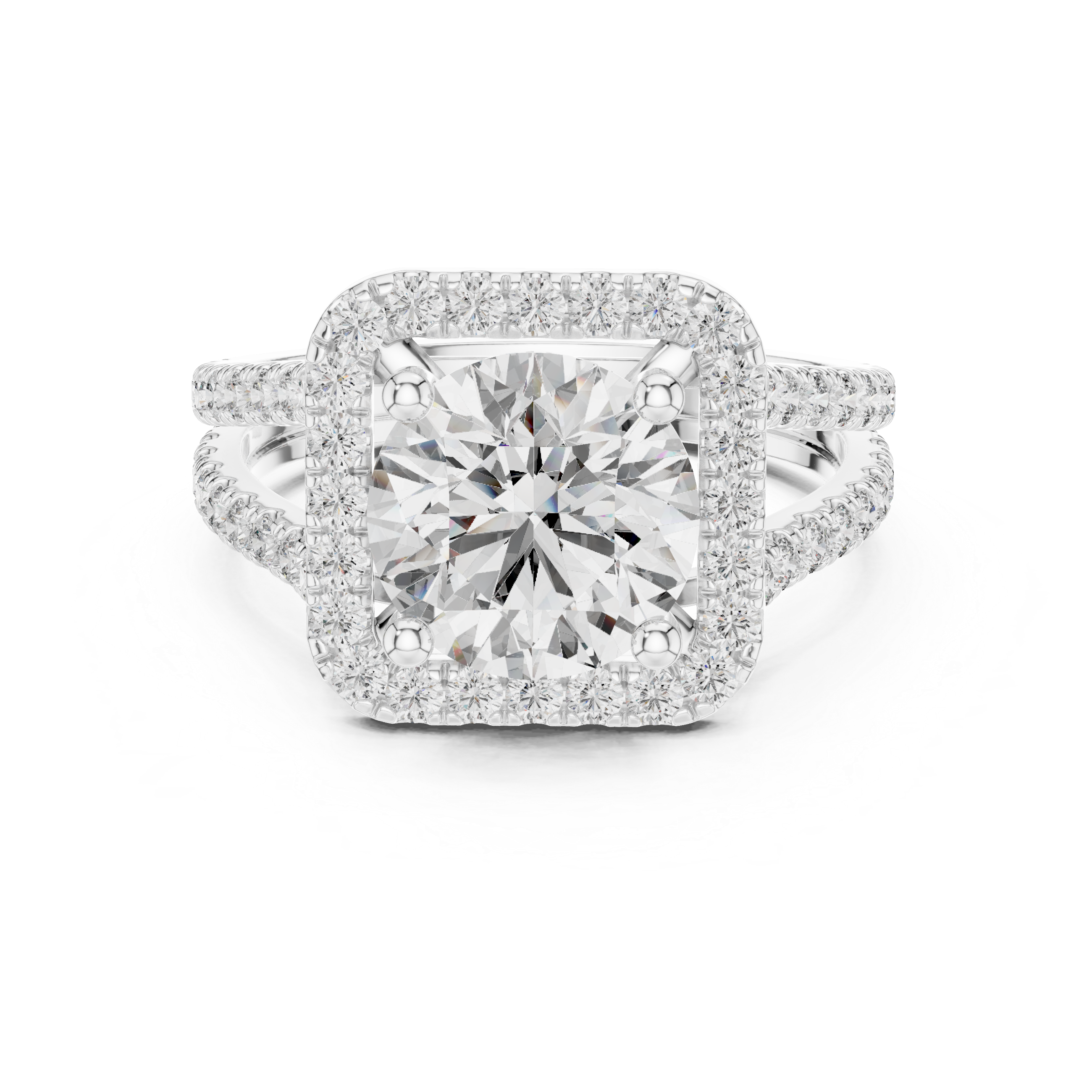 Round Cut Diamond Halo Engagement Ring with Split Shank Pav‚ Band