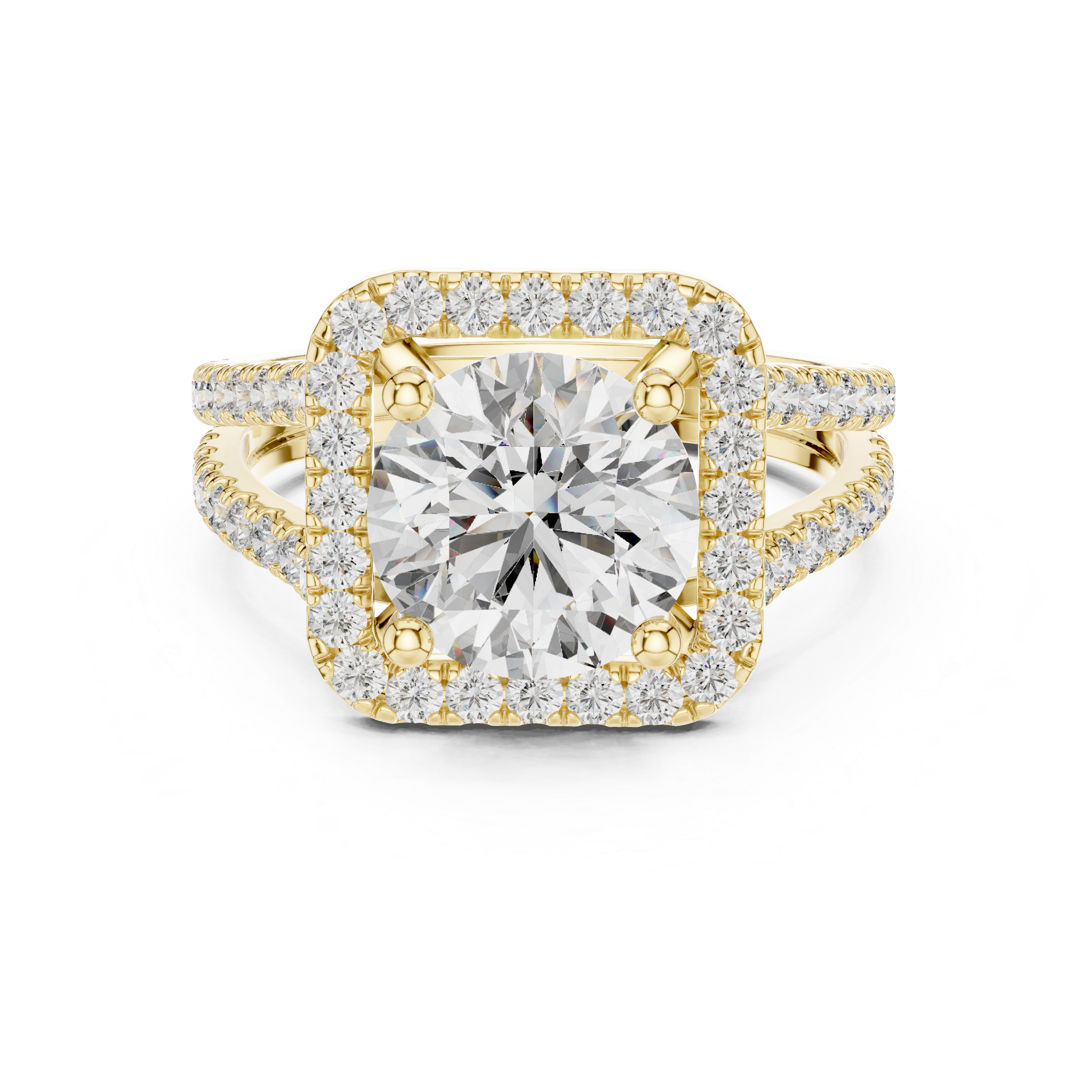 Round Cut Diamond Halo Engagement Ring with Split Shank Pav‚ Band