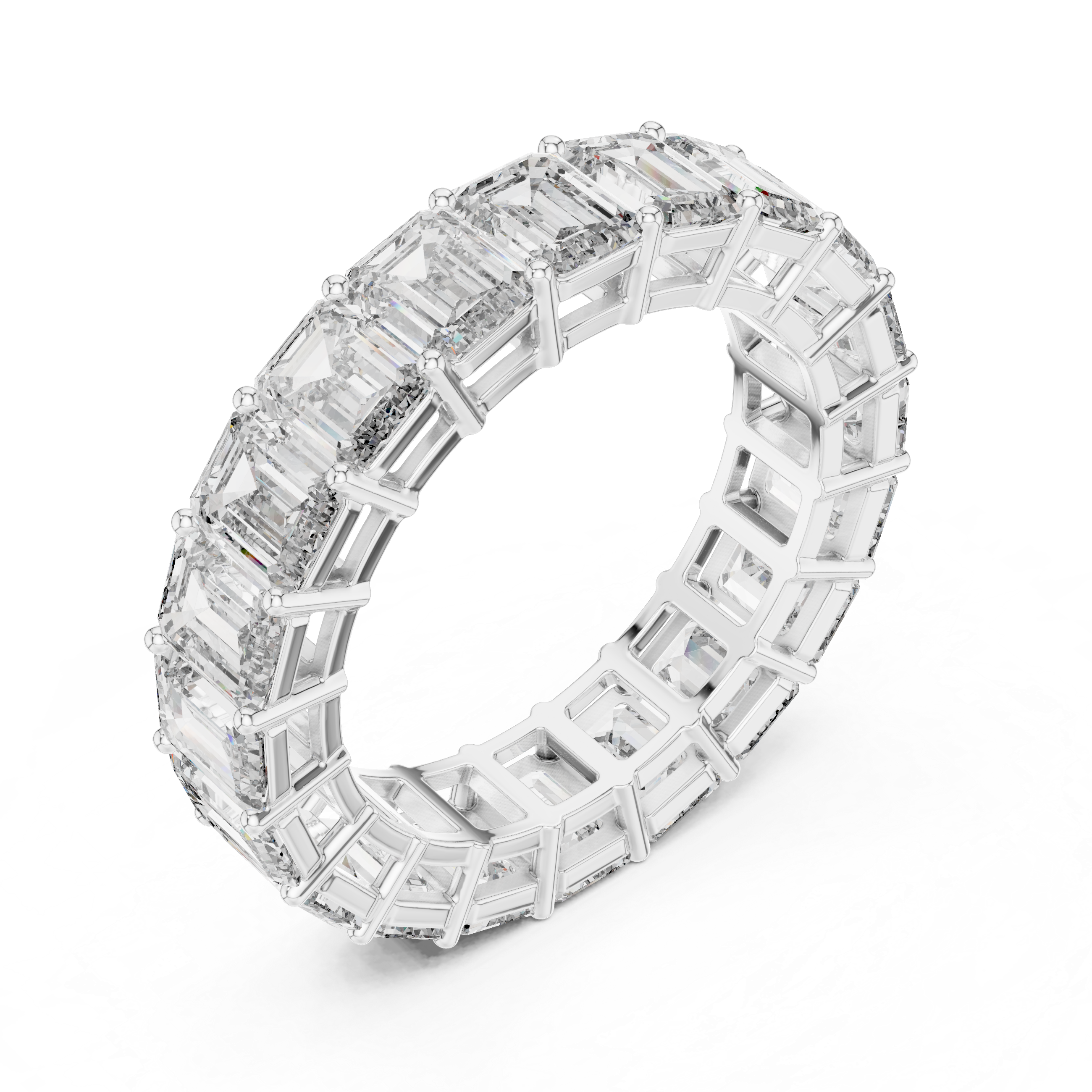 Eternity Band with Emerald-Cut Diamonds in Prong Setting
