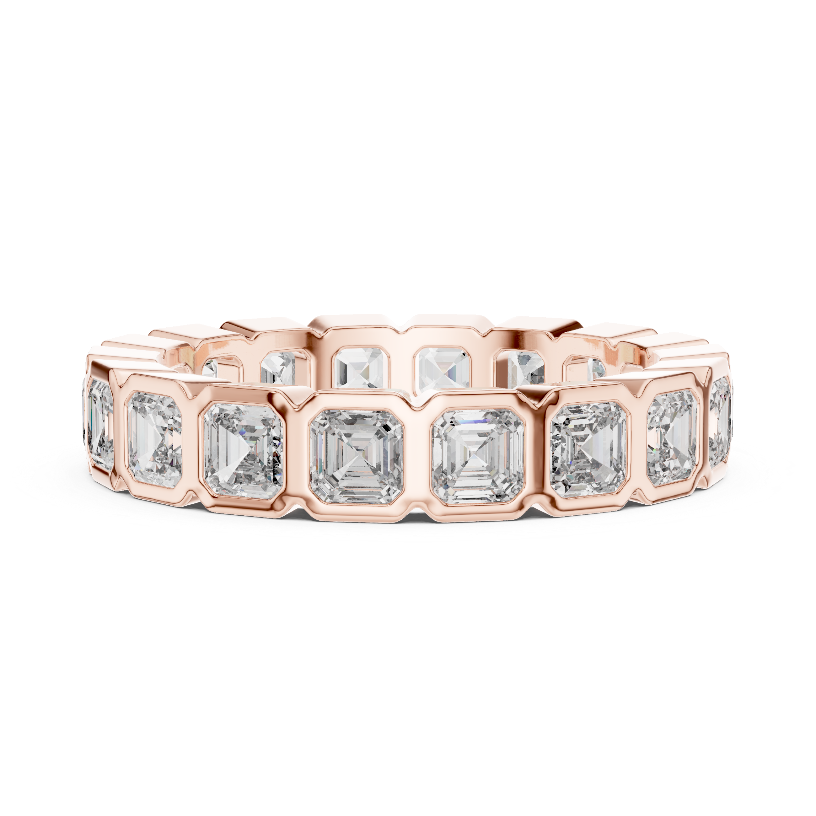 eternity band with bezel-set emerald-cut diamonds