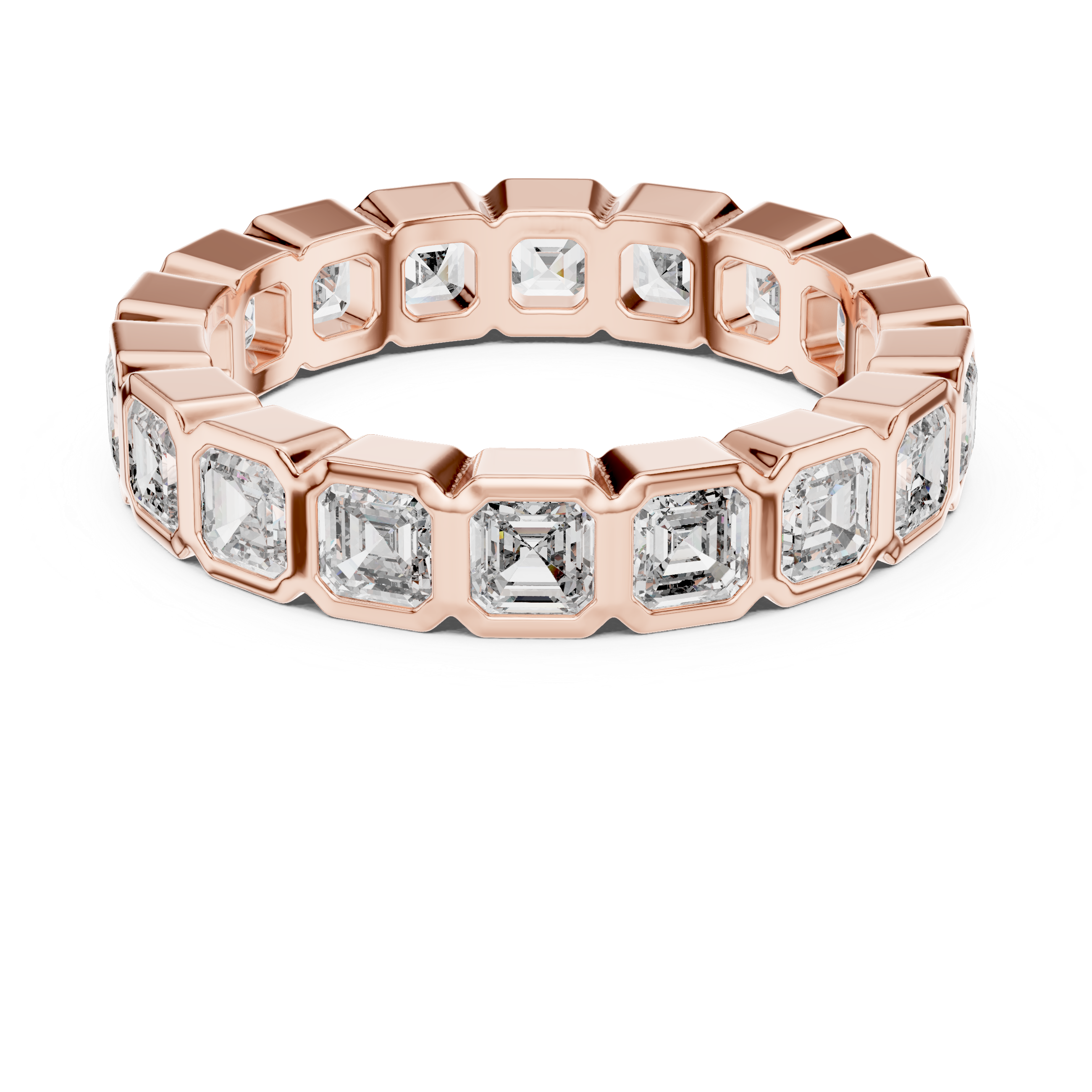 eternity band with bezel-set emerald-cut diamonds