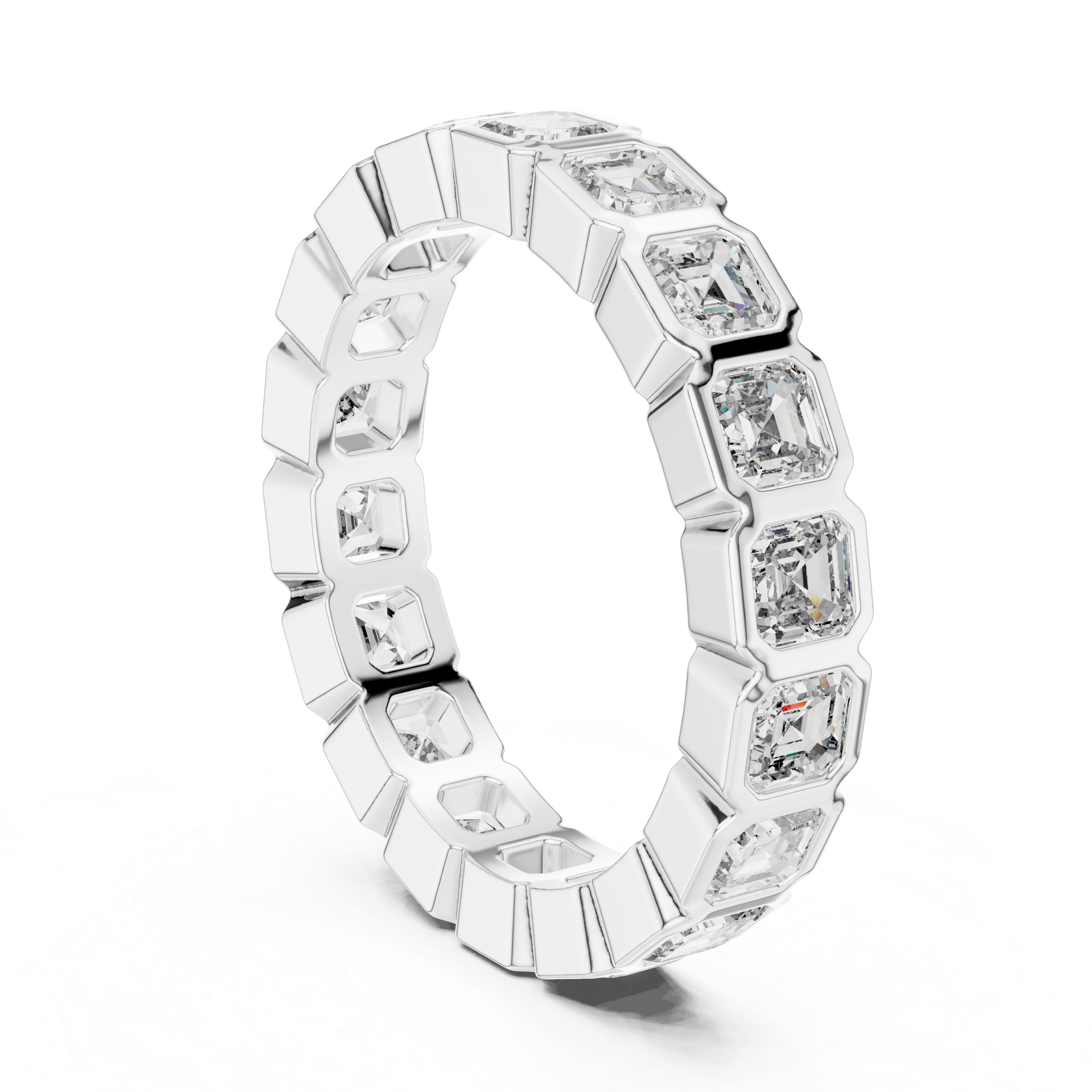 eternity band with bezel-set emerald-cut diamonds