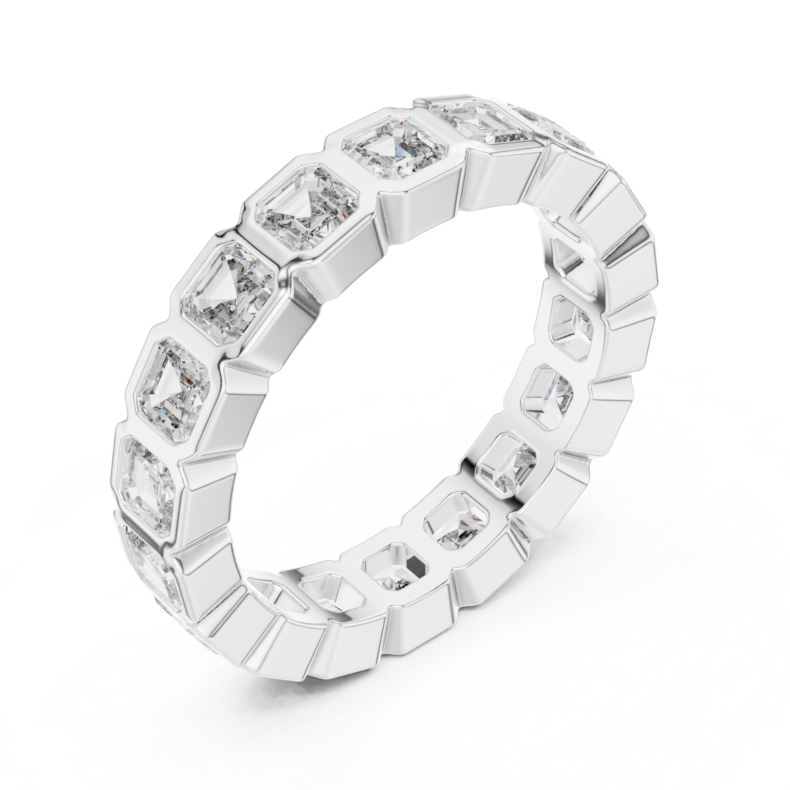 eternity band with bezel-set emerald-cut diamonds