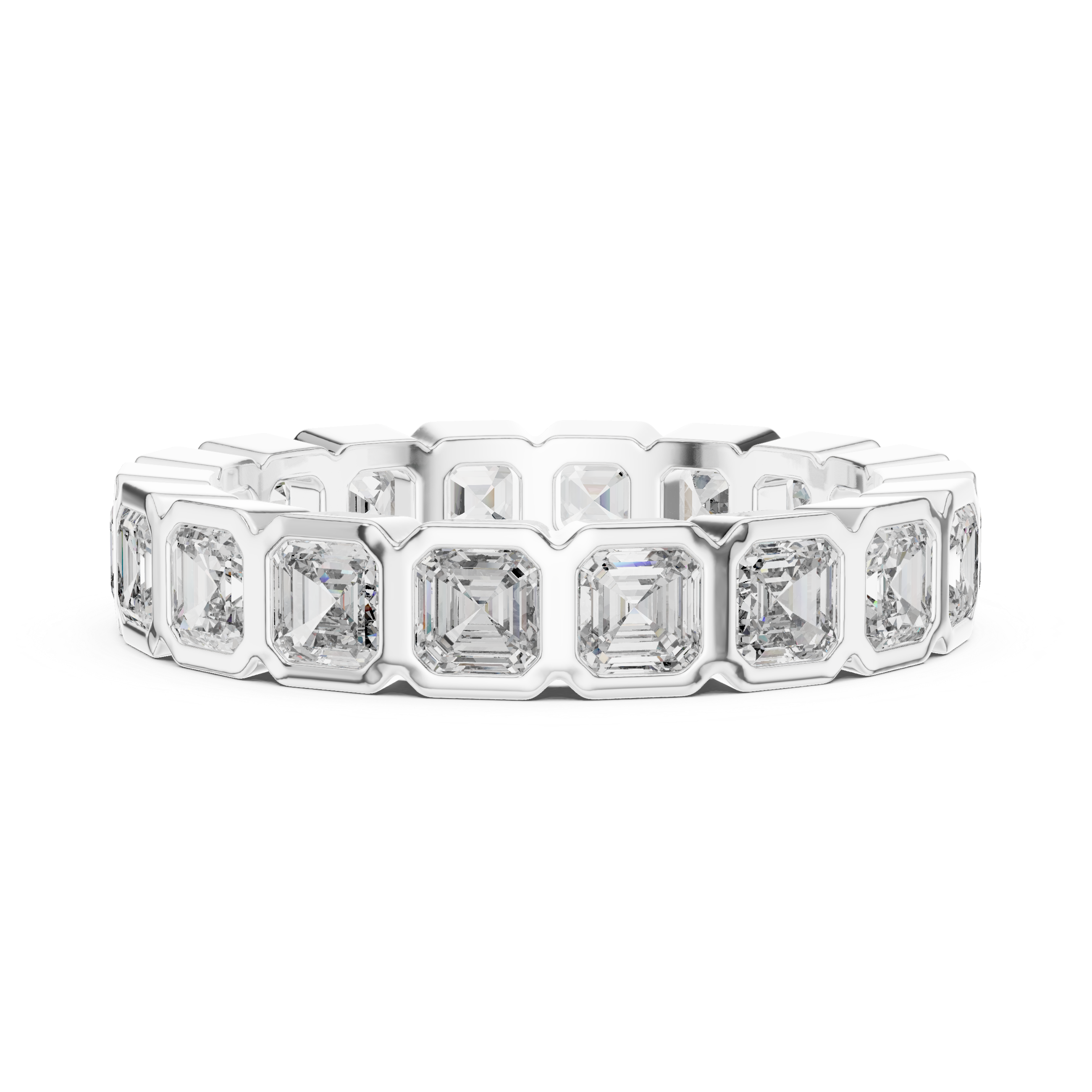 eternity band with bezel-set emerald-cut diamonds