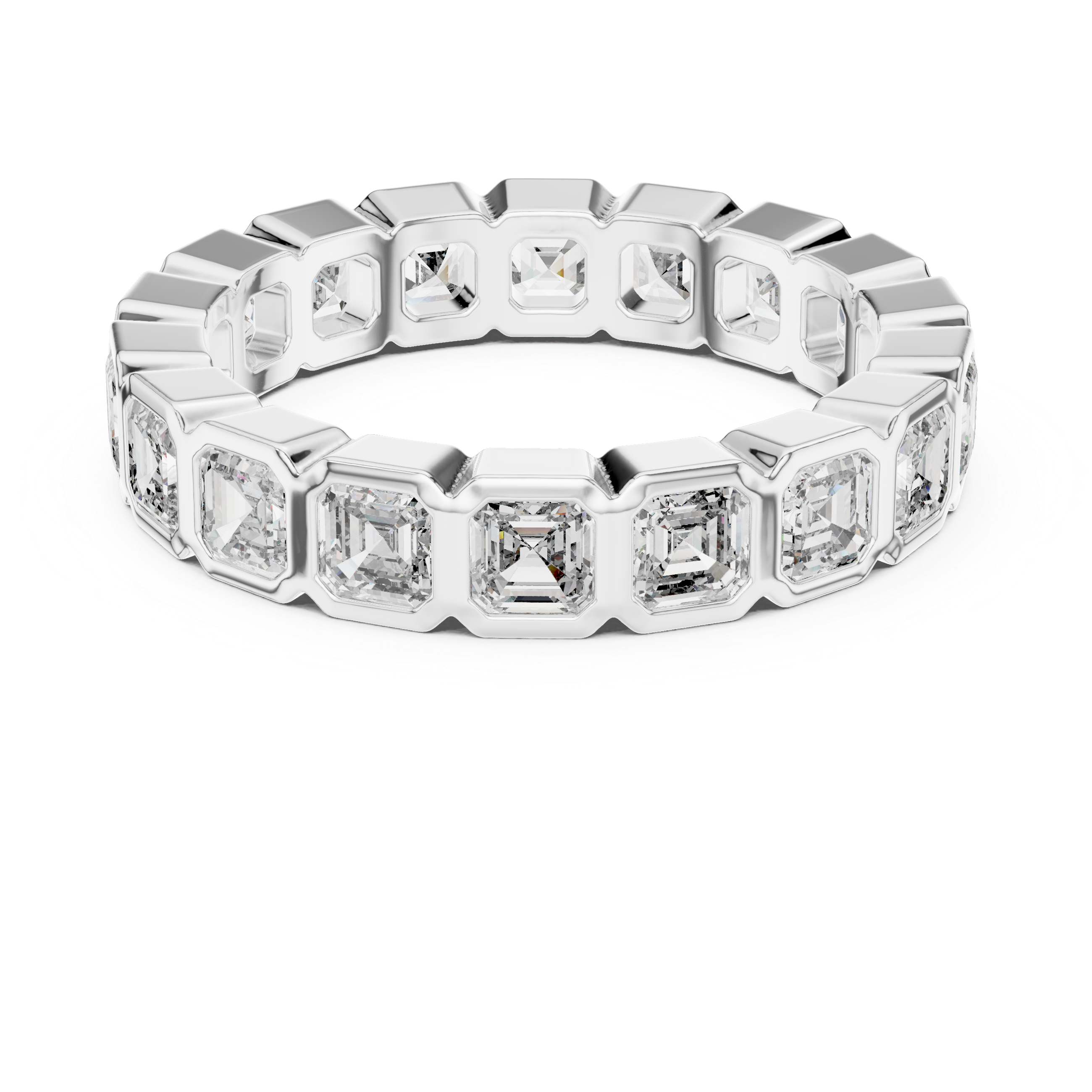 eternity band with bezel-set emerald-cut diamonds