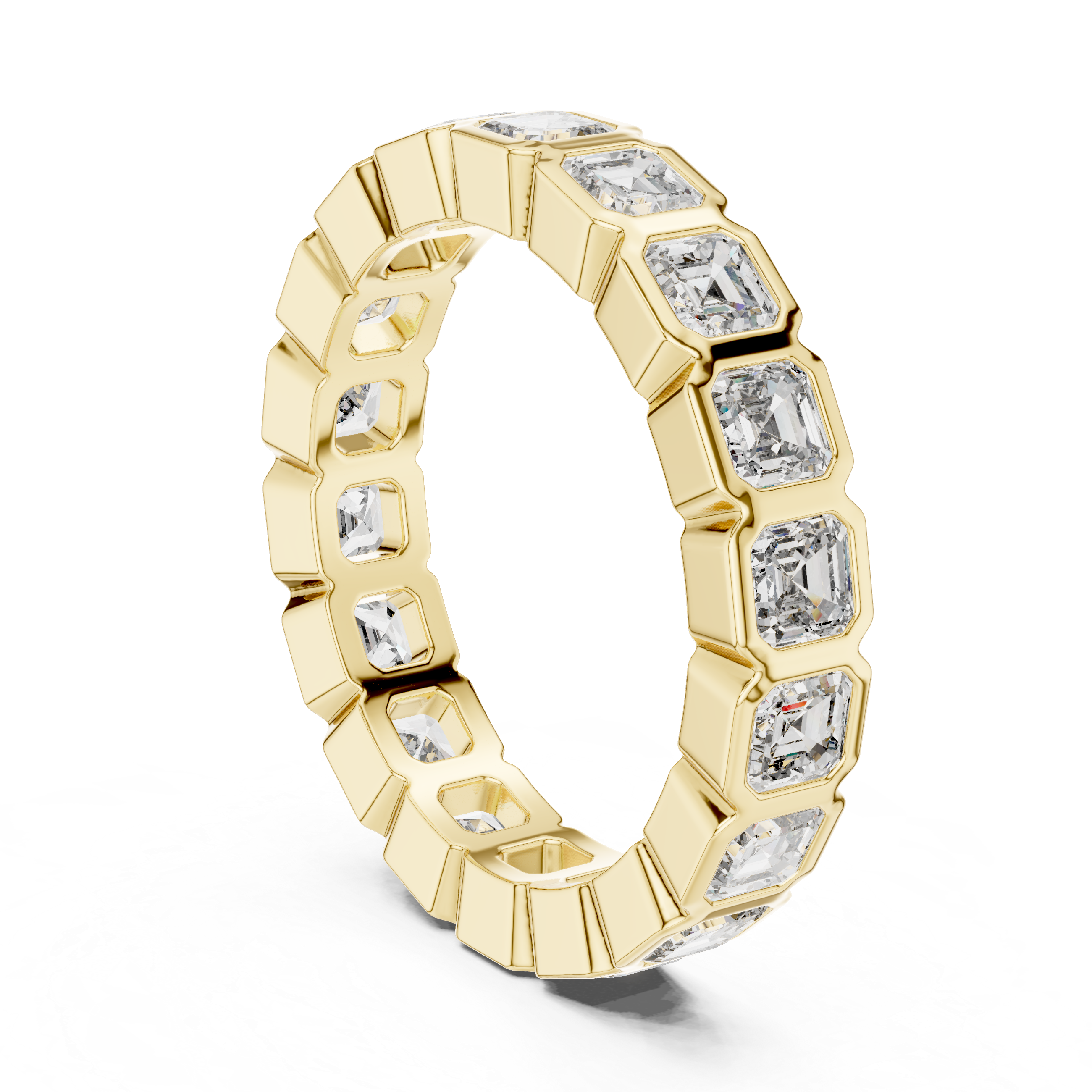 eternity band with bezel-set emerald-cut diamonds