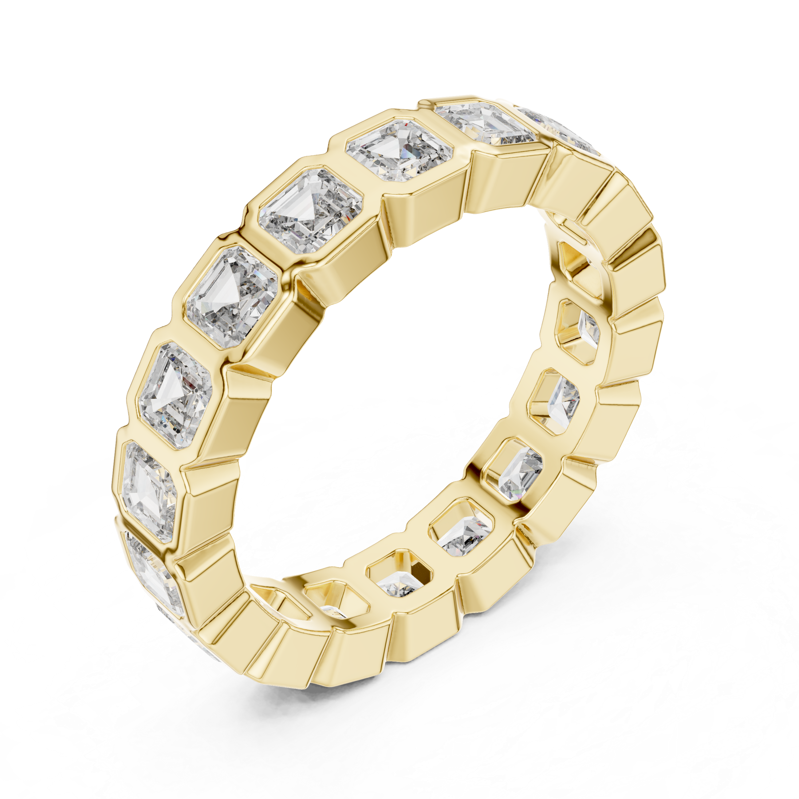 eternity band with bezel-set emerald-cut diamonds