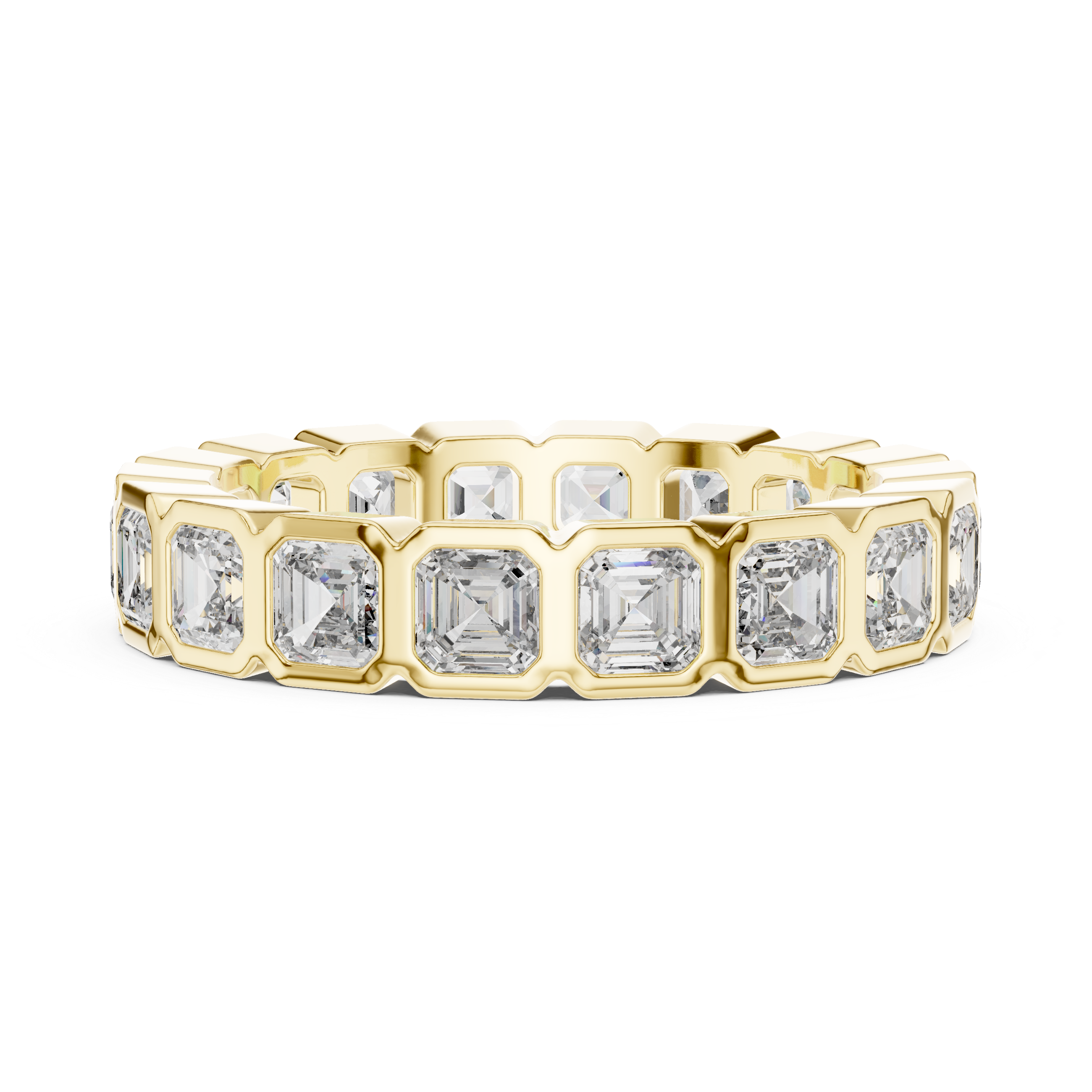 eternity band with bezel-set emerald-cut diamonds