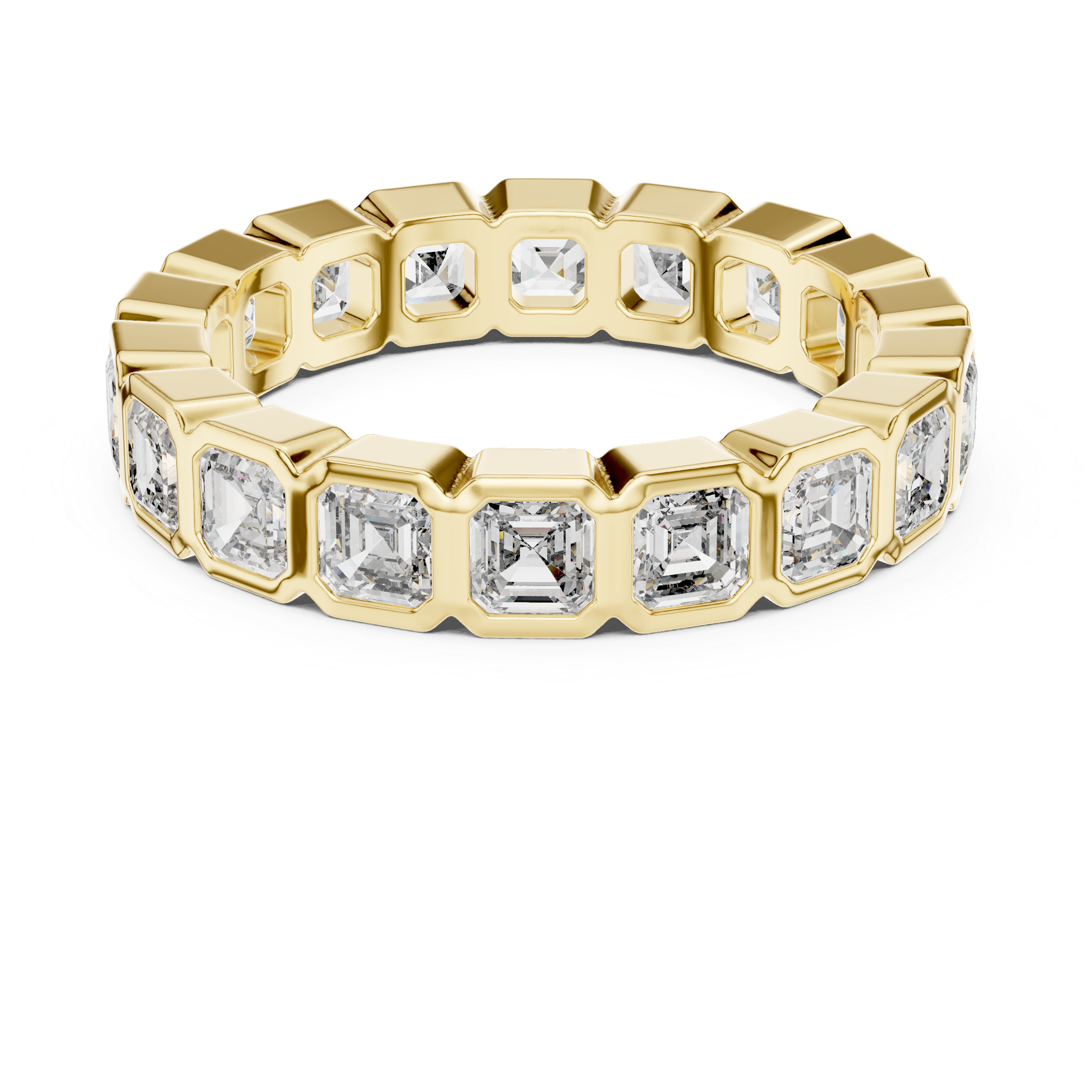 eternity band with bezel-set emerald-cut diamonds