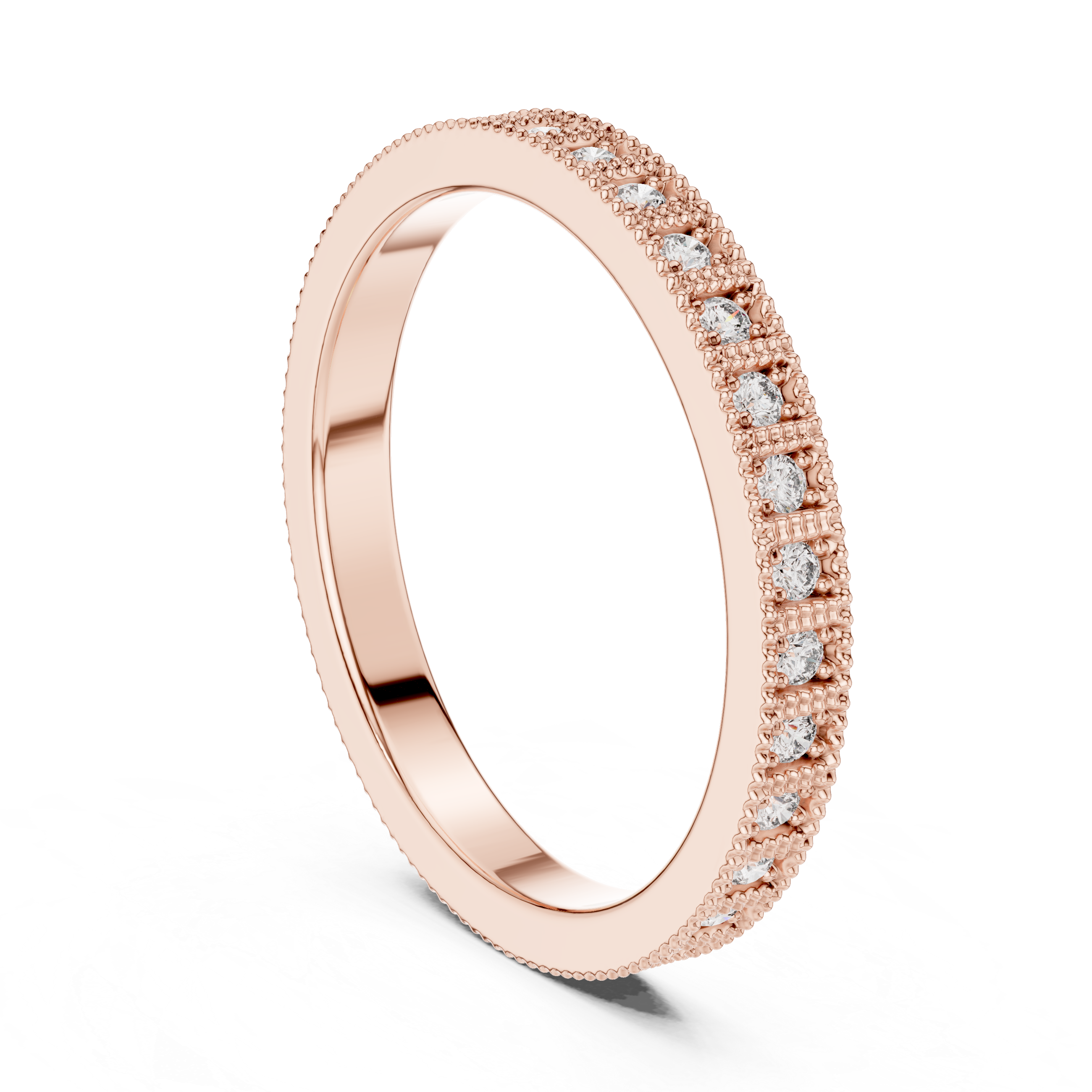band with milgrain edges and sparkling round diamonds.