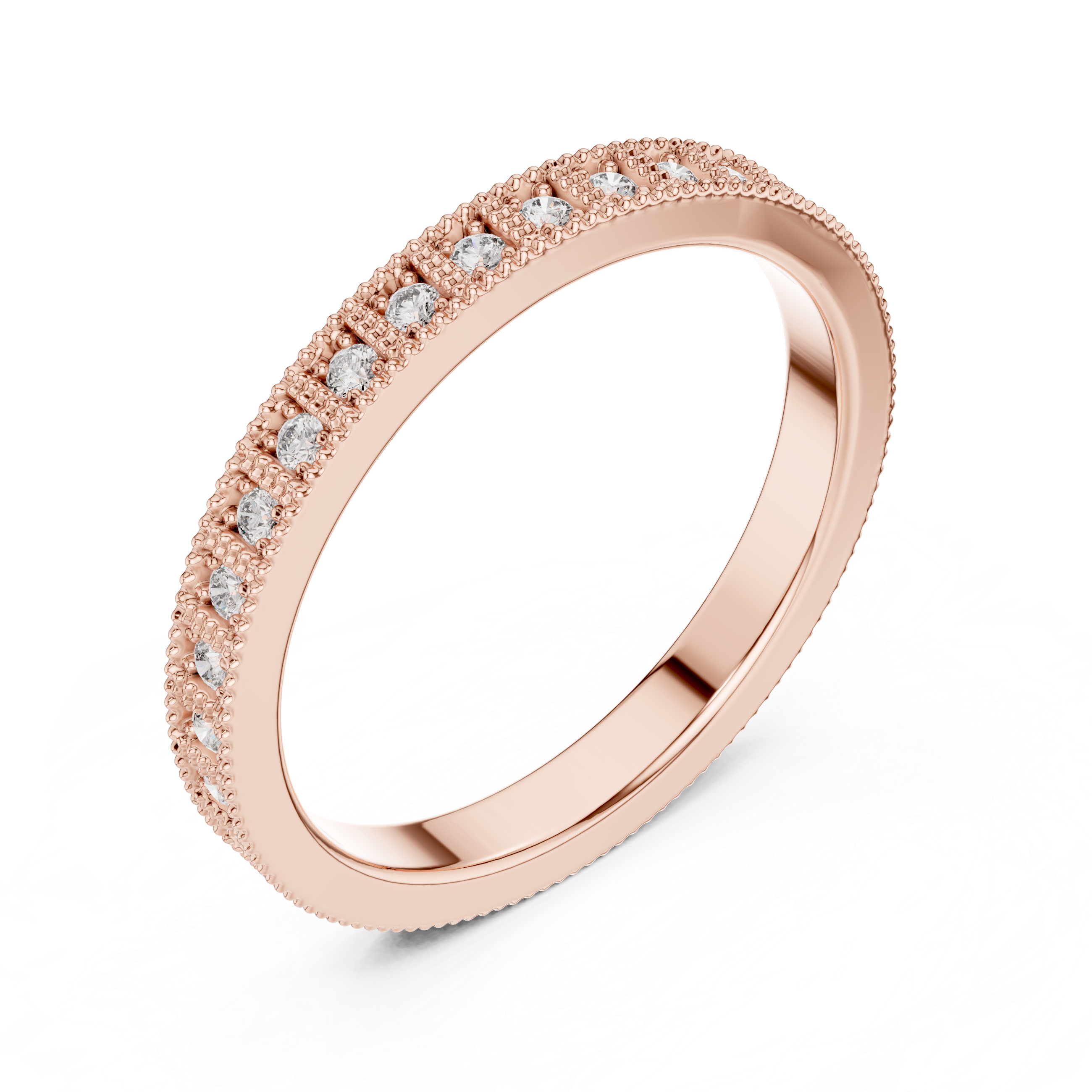 band with milgrain edges and sparkling round diamonds.