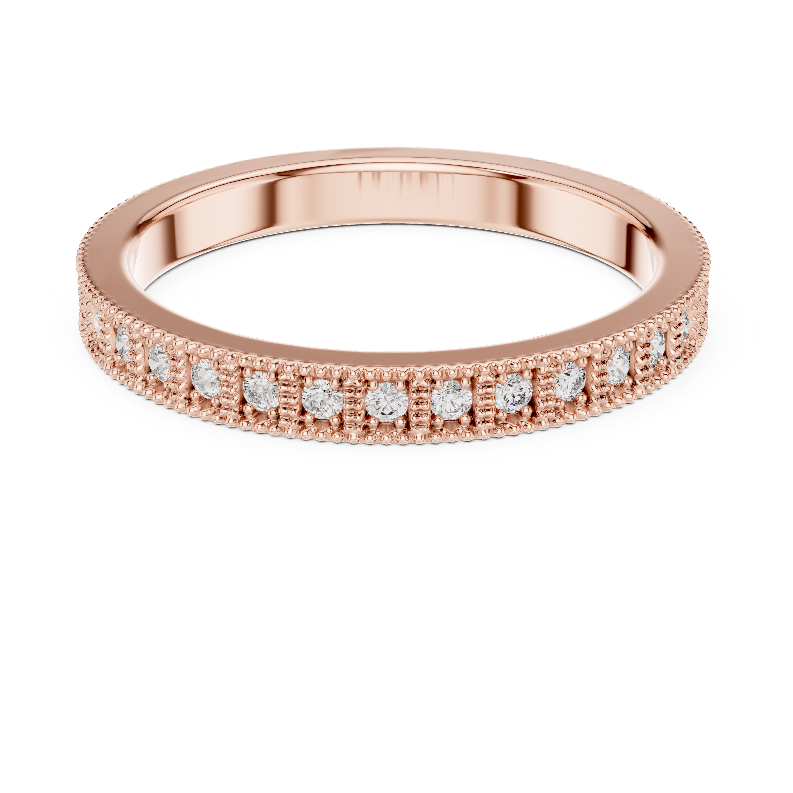 band with milgrain edges and sparkling round diamonds.