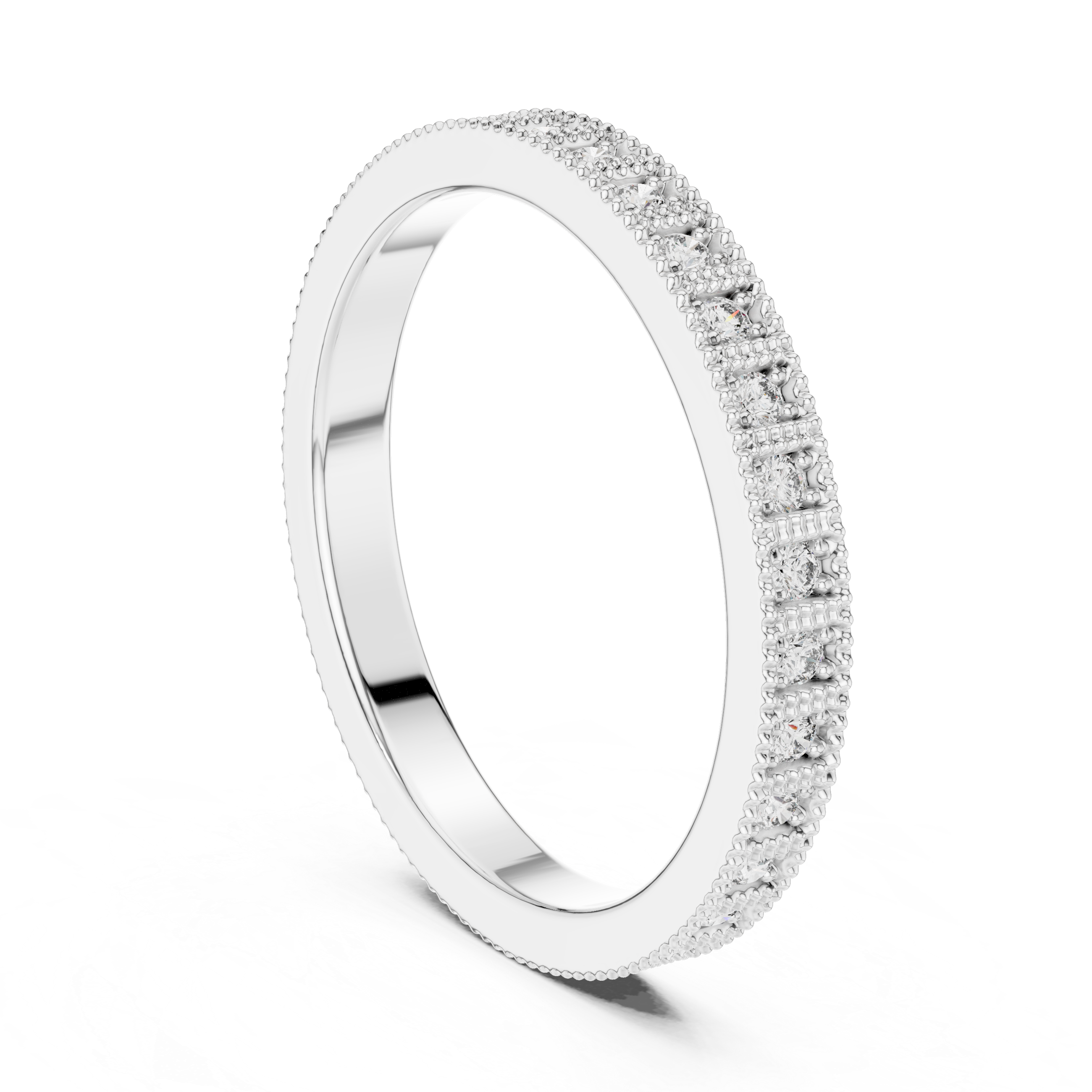 band with milgrain edges and sparkling round diamonds.