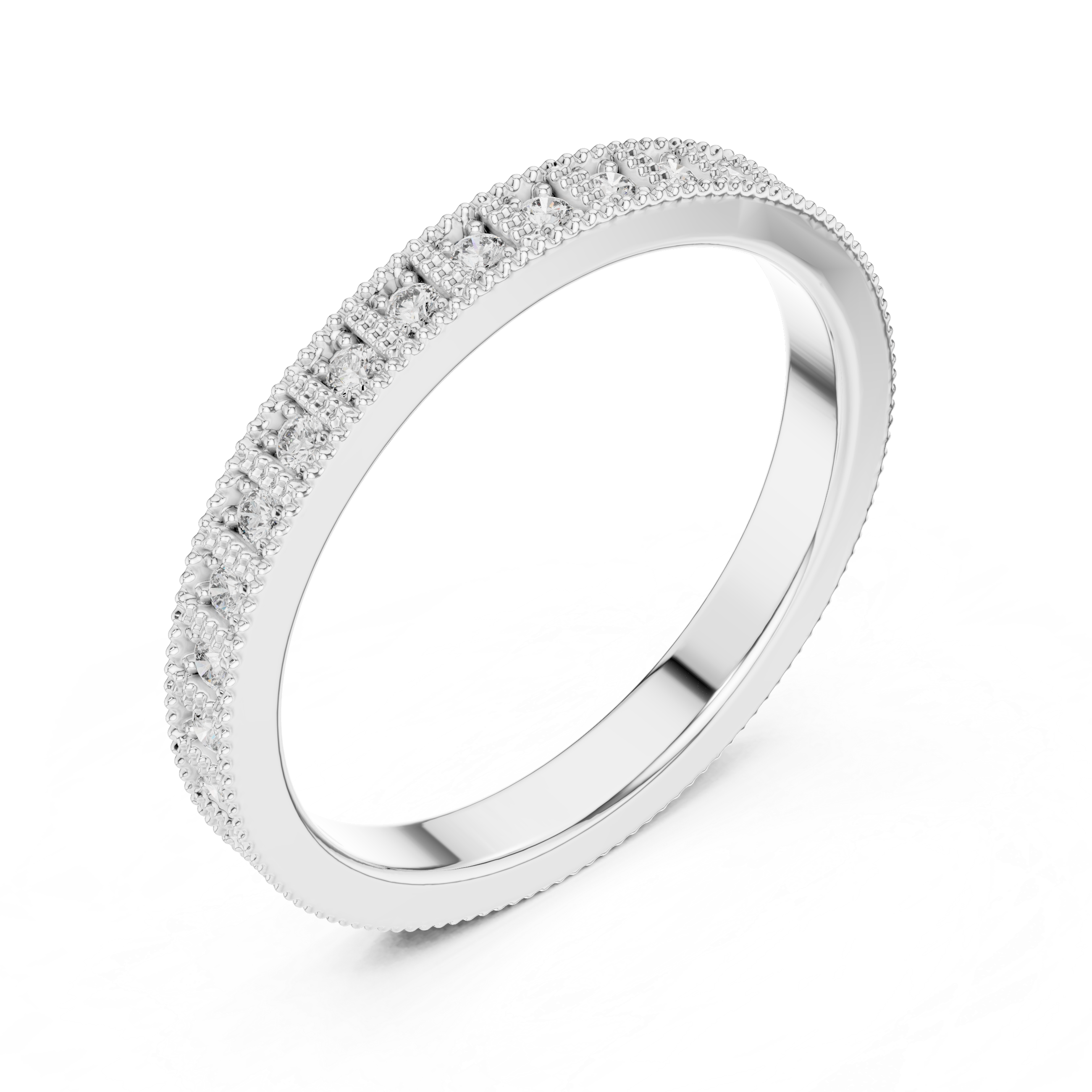 band with milgrain edges and sparkling round diamonds.