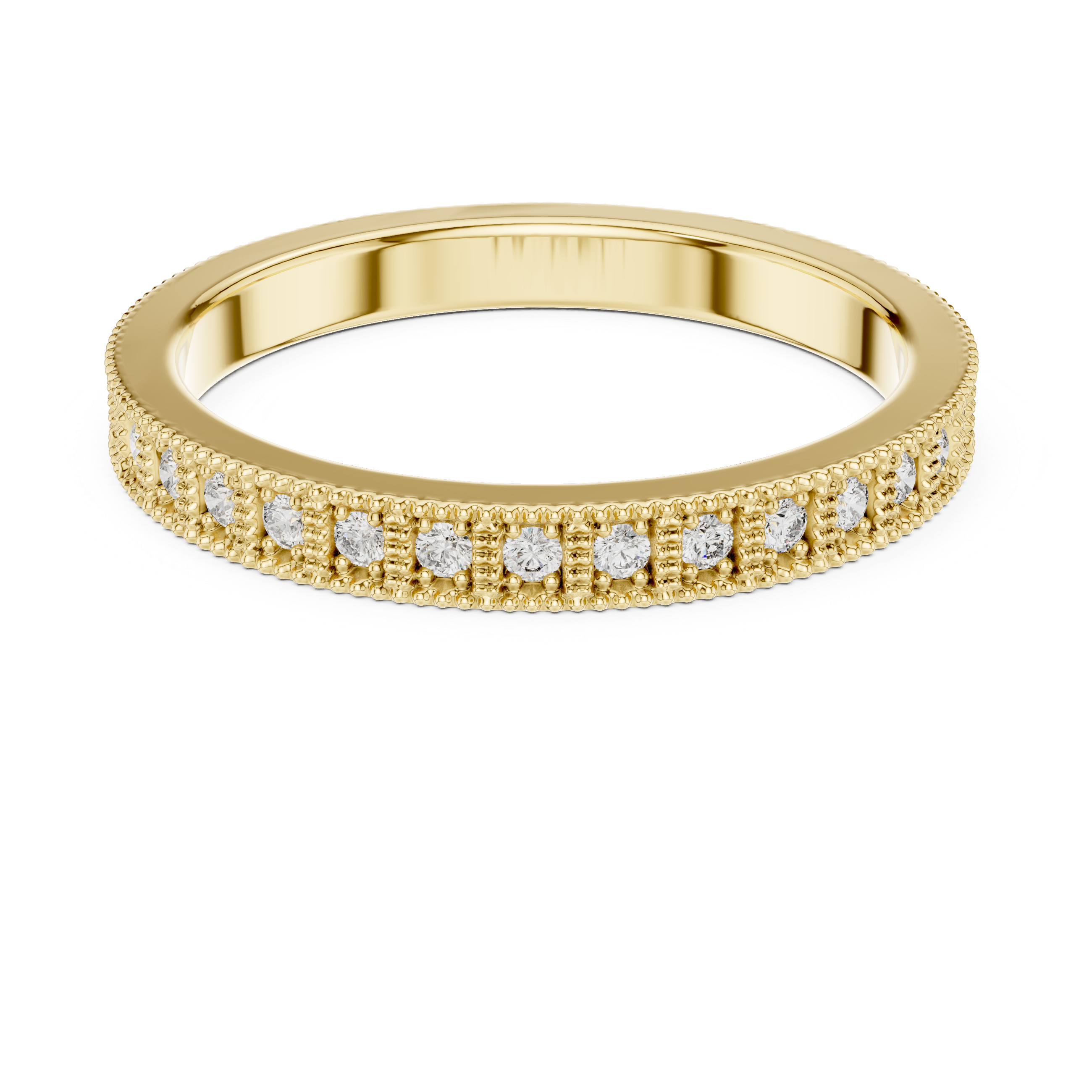 band with milgrain edges and sparkling round diamonds.