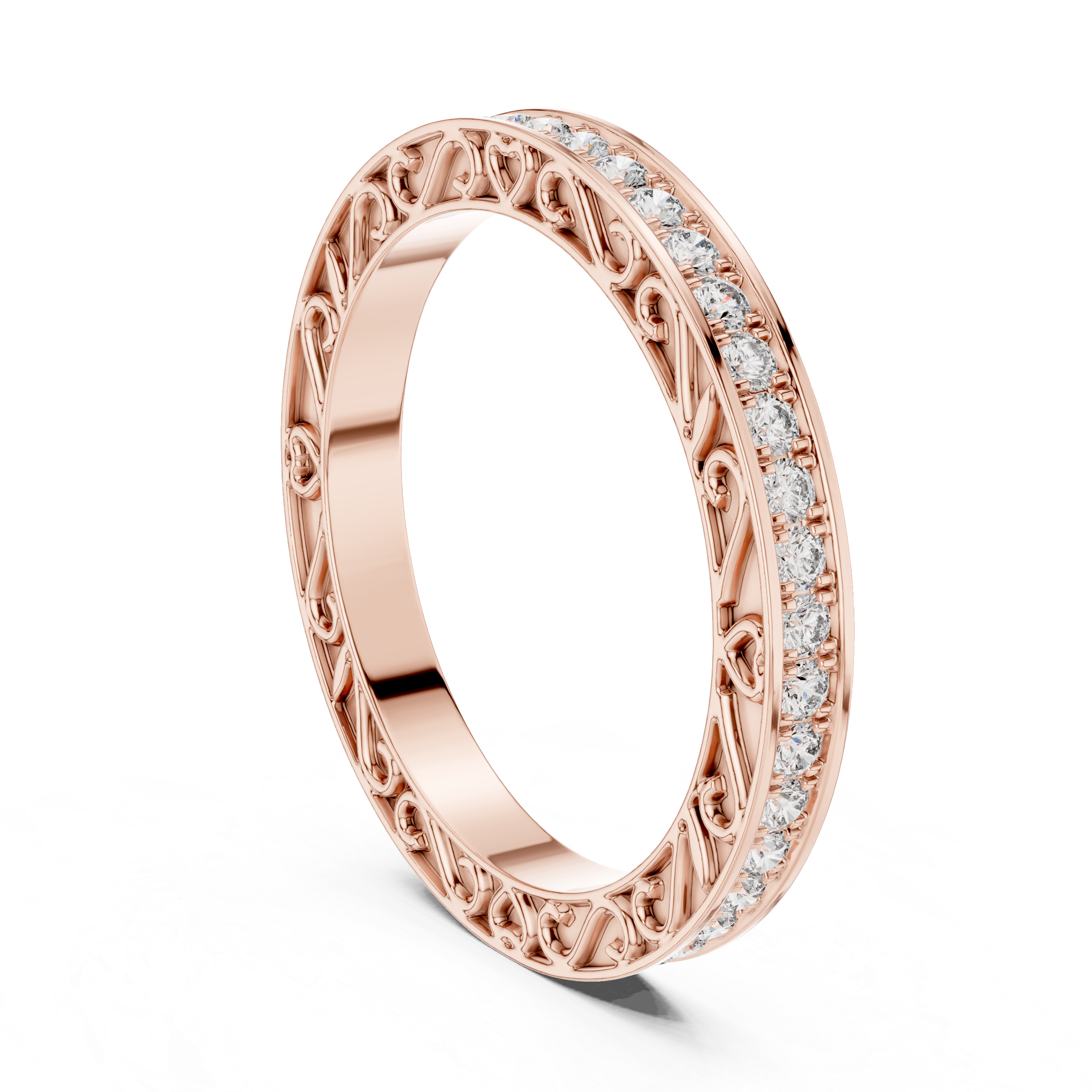 Vintage Inspired Diamond Eternity Band with Intricate Filigree Design
