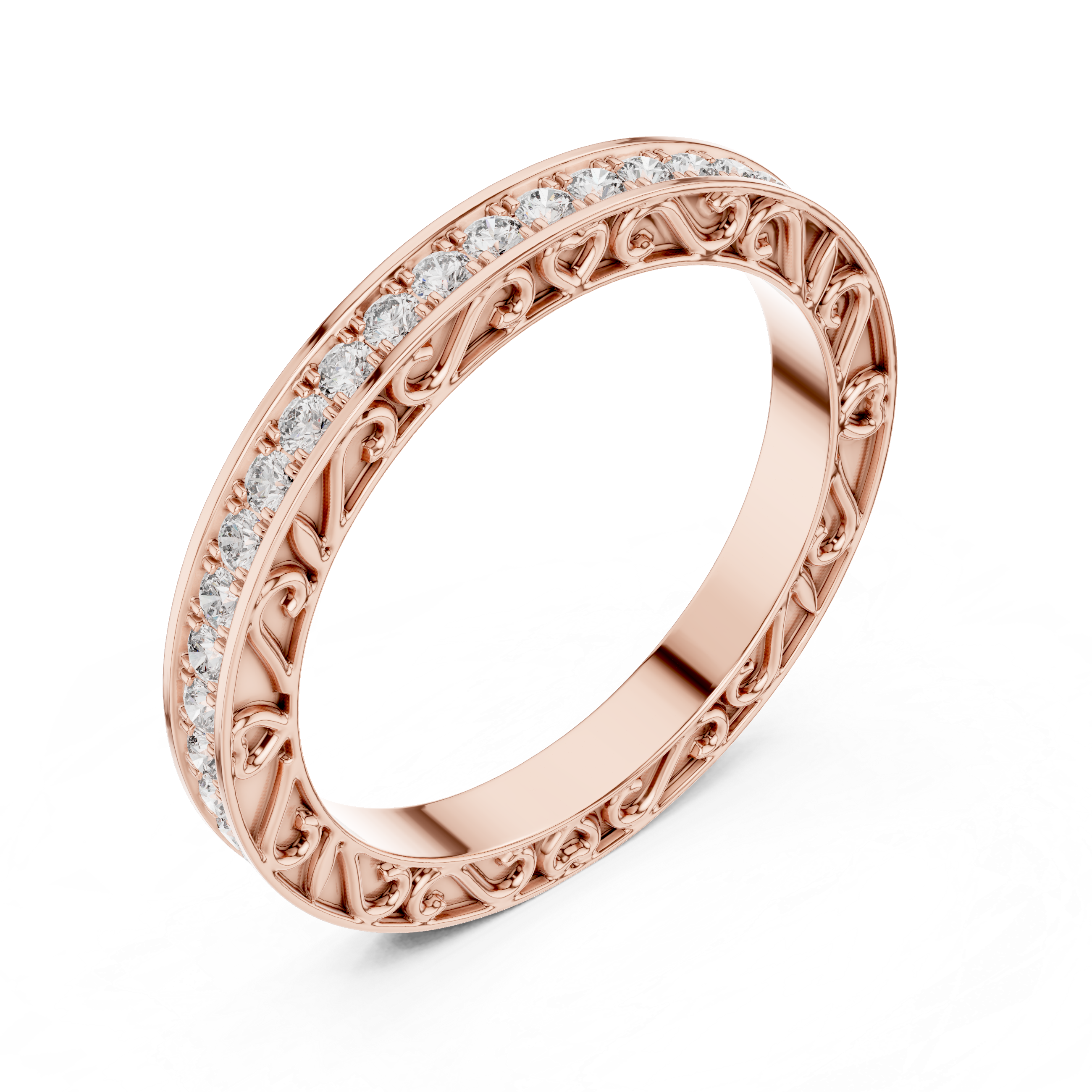 Vintage Inspired Diamond Eternity Band with Intricate Filigree Design