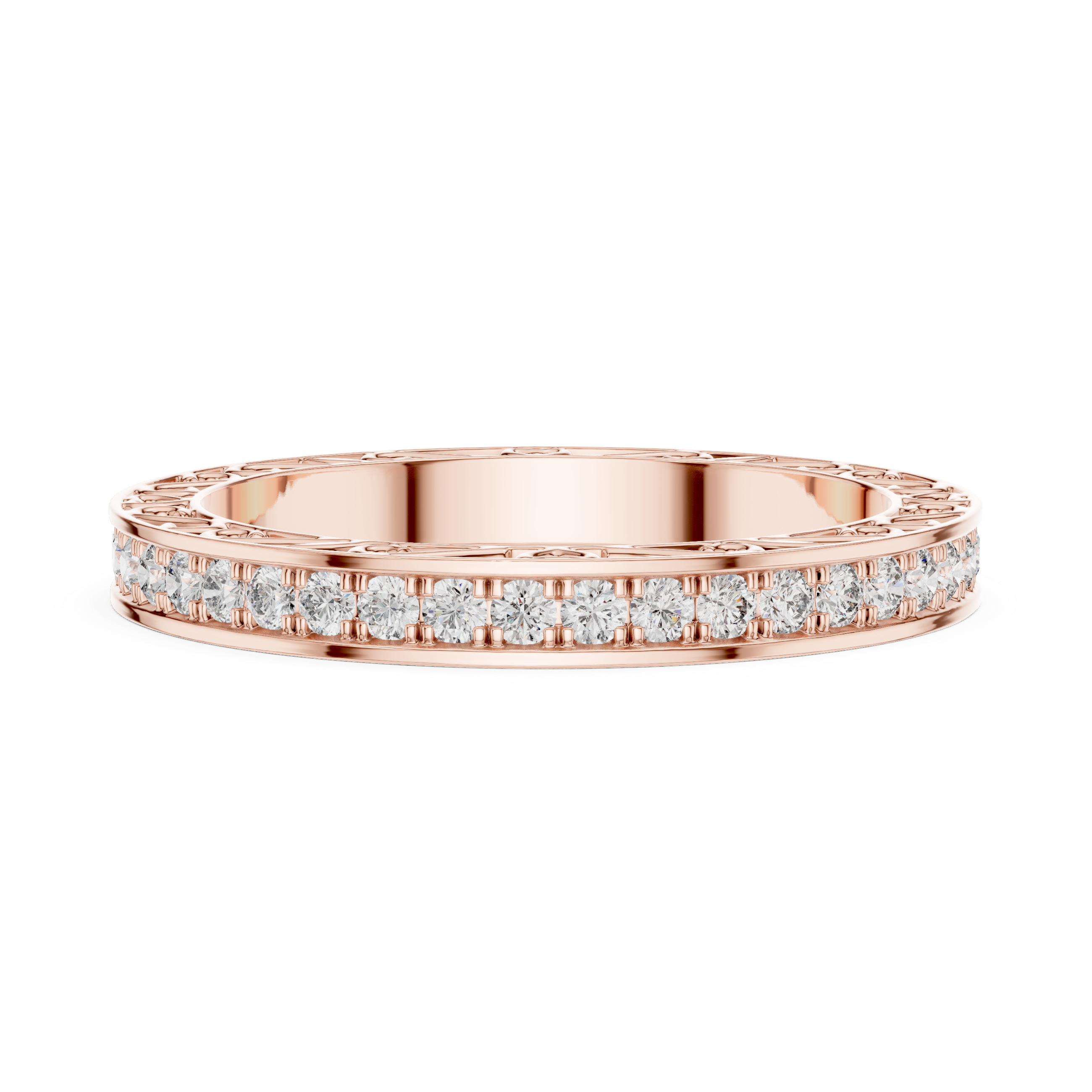 Vintage Inspired Diamond Eternity Band with Intricate Filigree Design