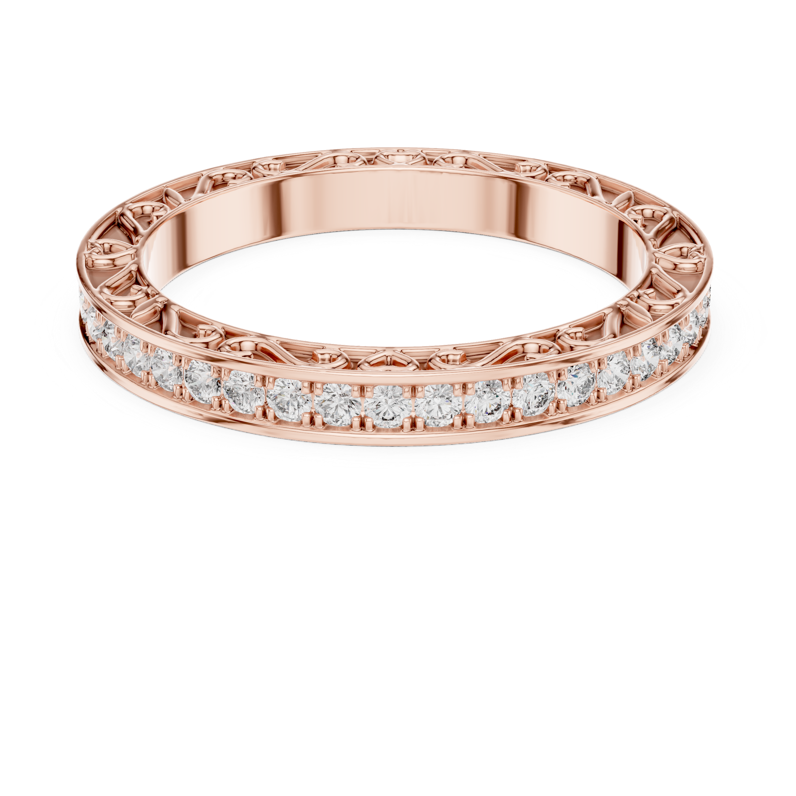Vintage Inspired Diamond Eternity Band with Intricate Filigree Design
