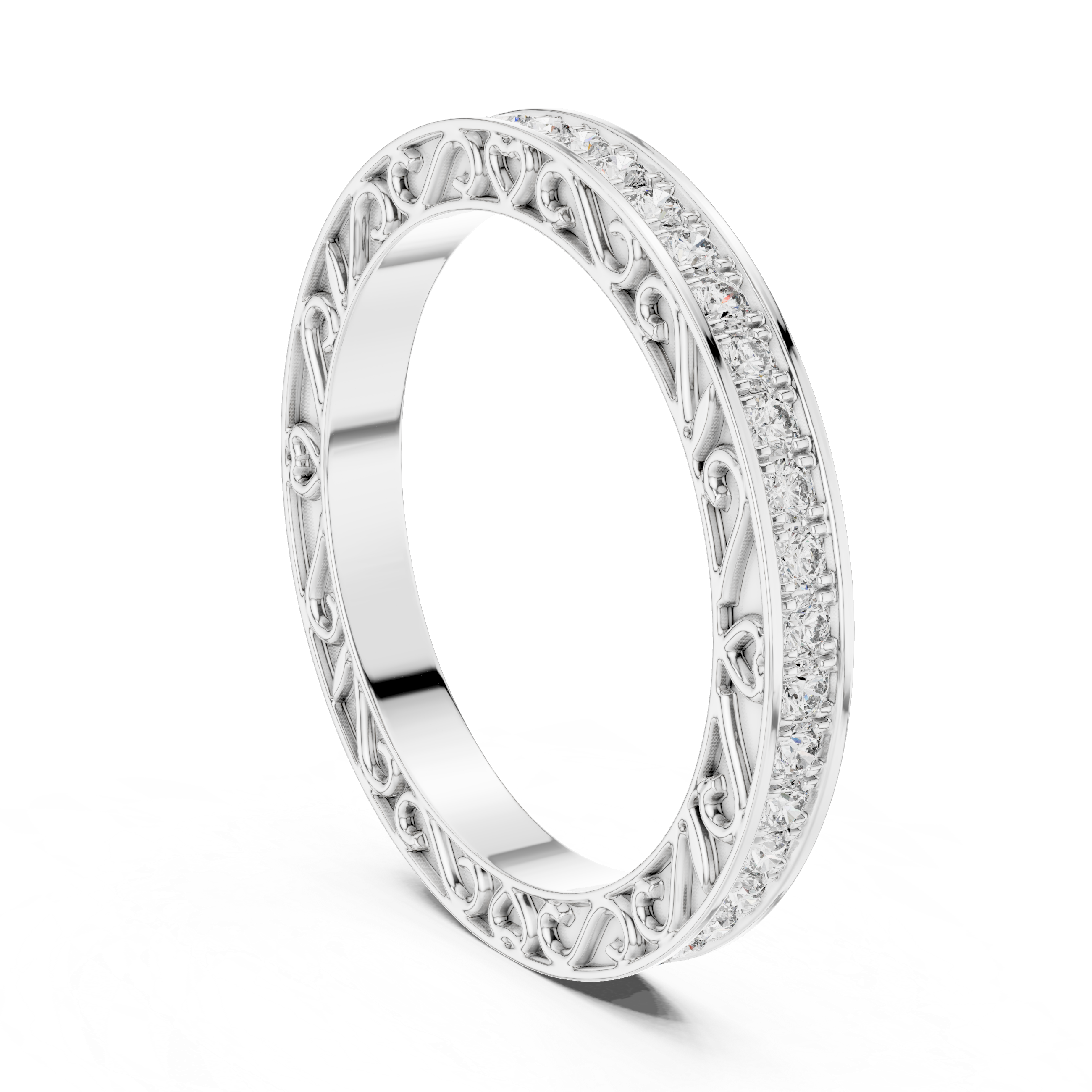 Vintage Inspired Diamond Eternity Band with Intricate Filigree Design