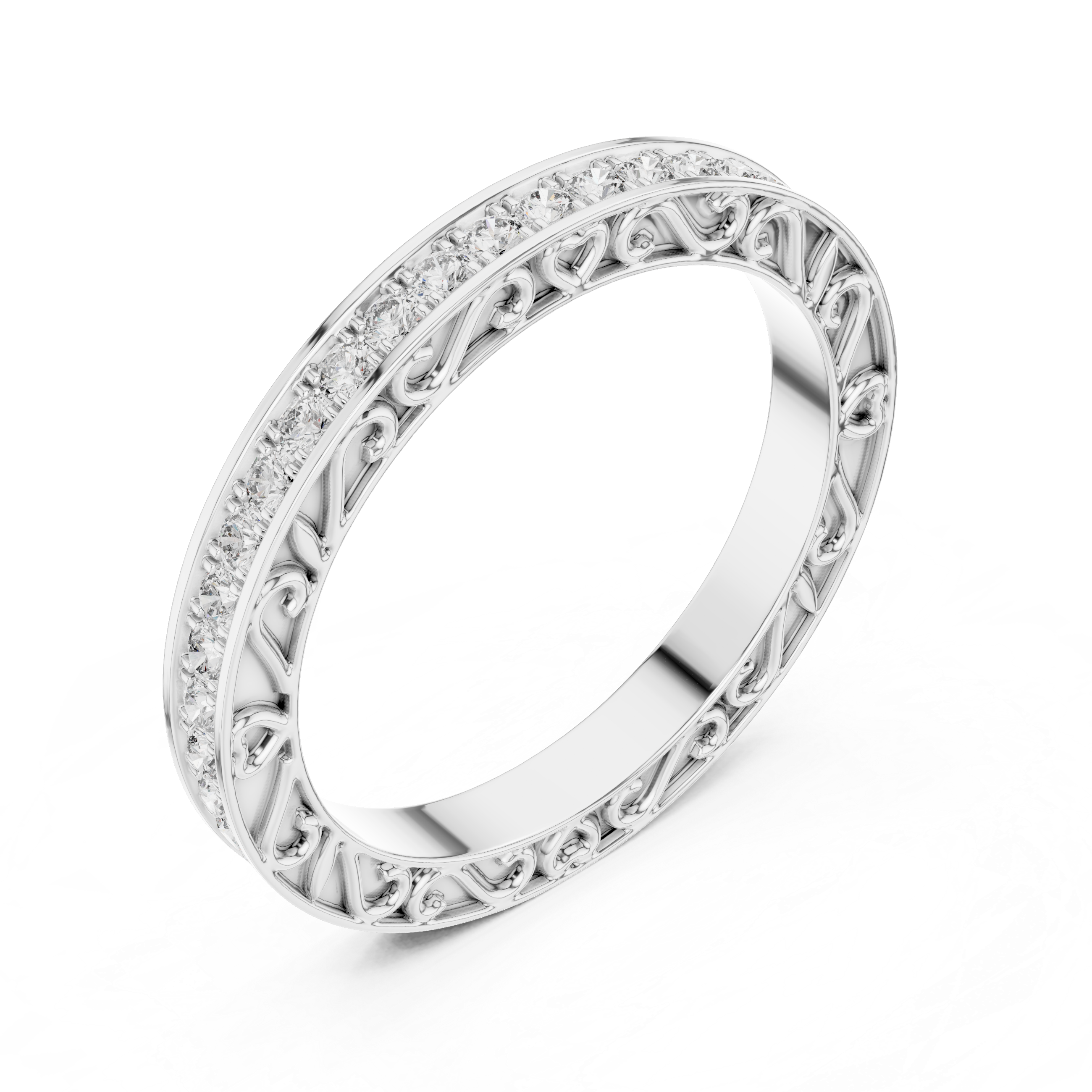 Vintage Inspired Diamond Eternity Band with Intricate Filigree Design