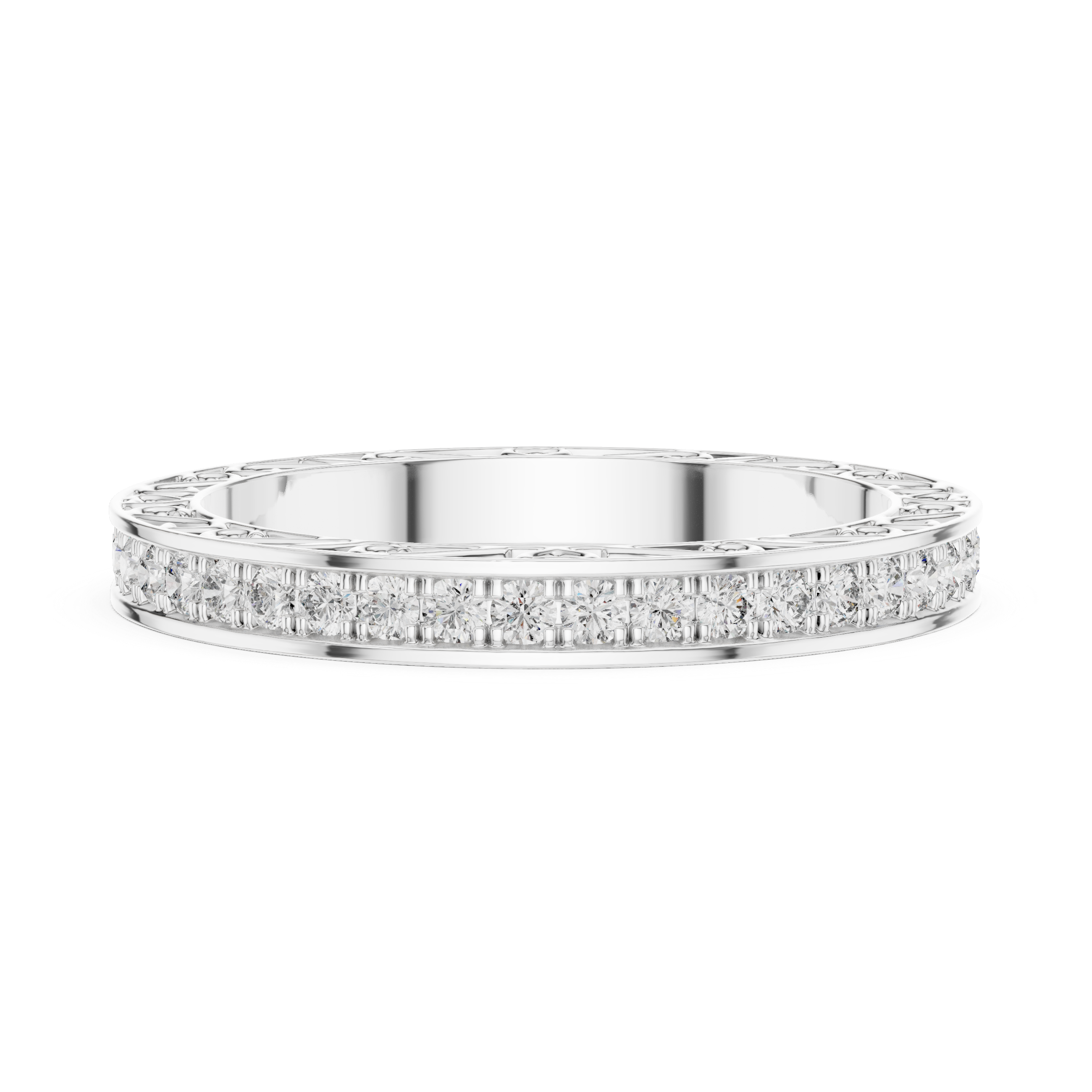 Vintage Inspired Diamond Eternity Band with Intricate Filigree Design