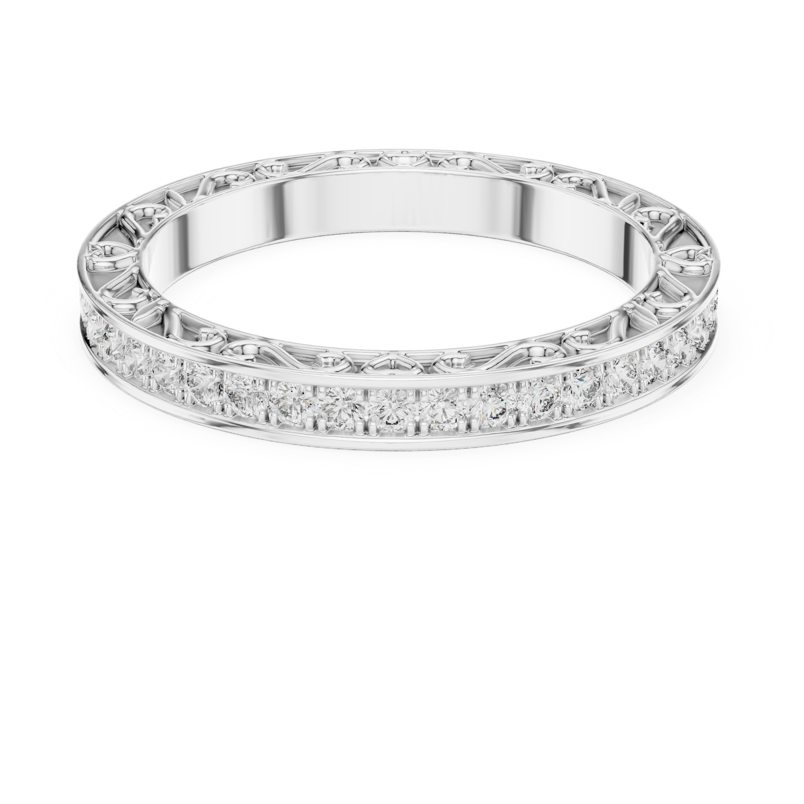 Vintage Inspired Diamond Eternity Band with Intricate Filigree Design