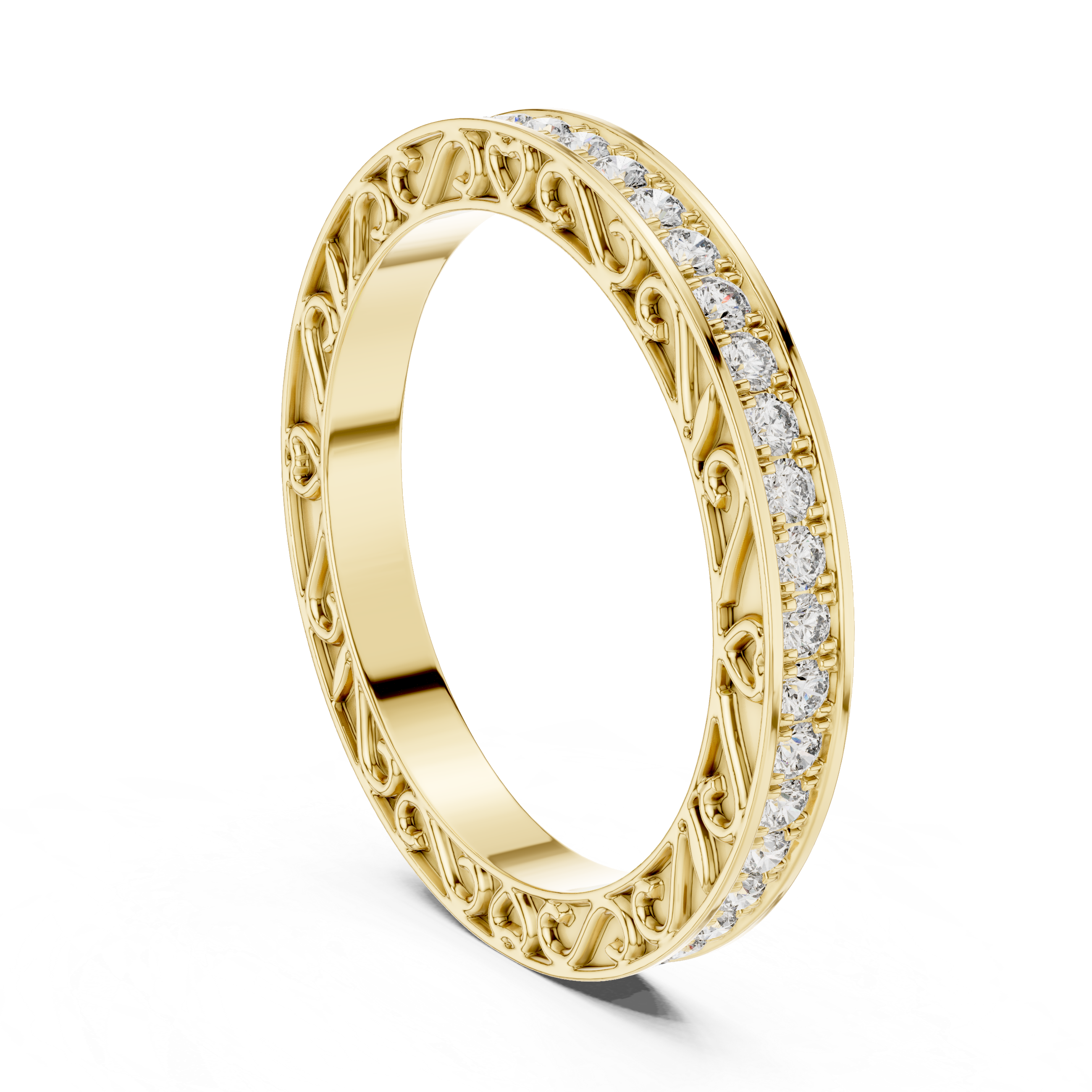Vintage Inspired Diamond Eternity Band with Intricate Filigree Design