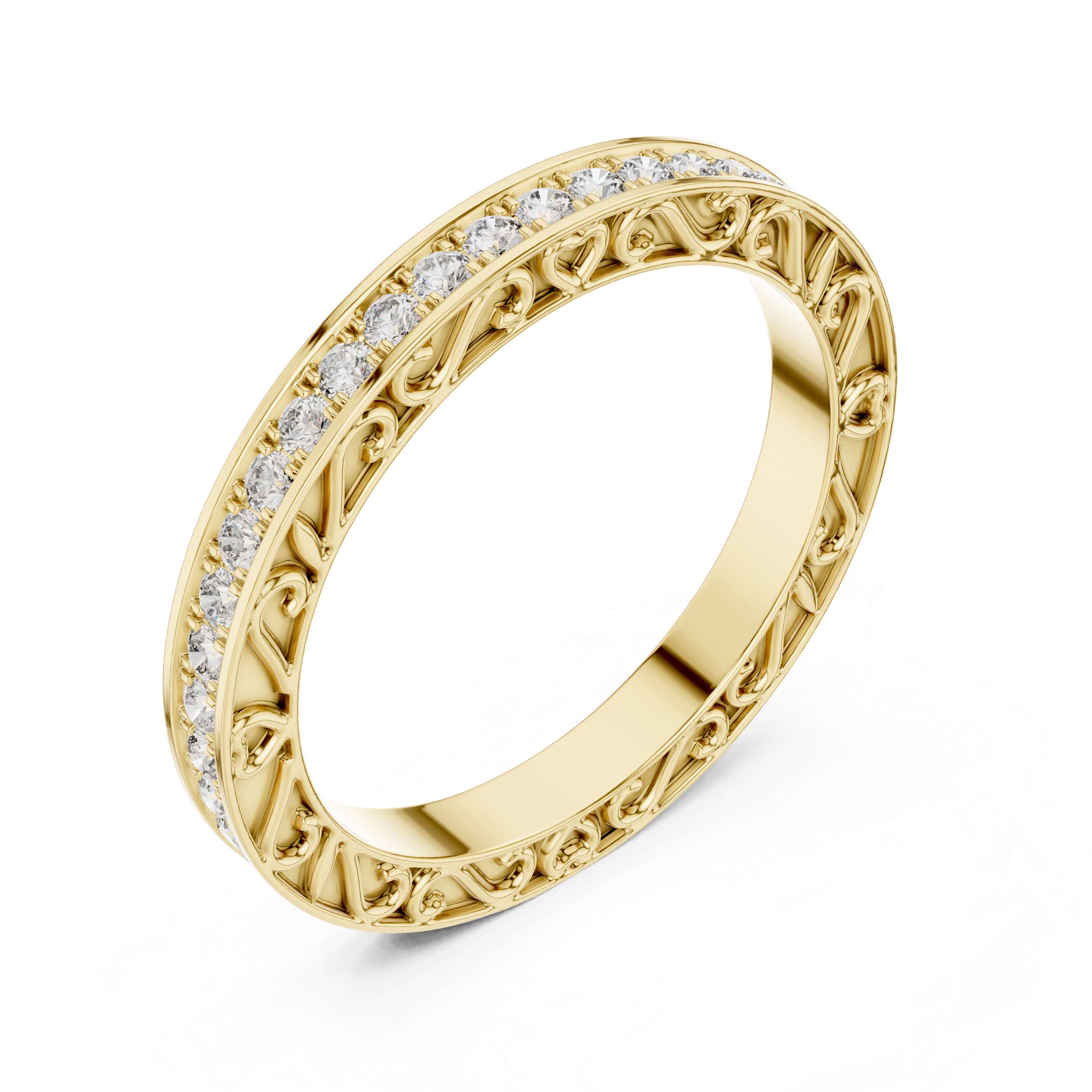 Vintage Inspired Diamond Eternity Band with Intricate Filigree Design