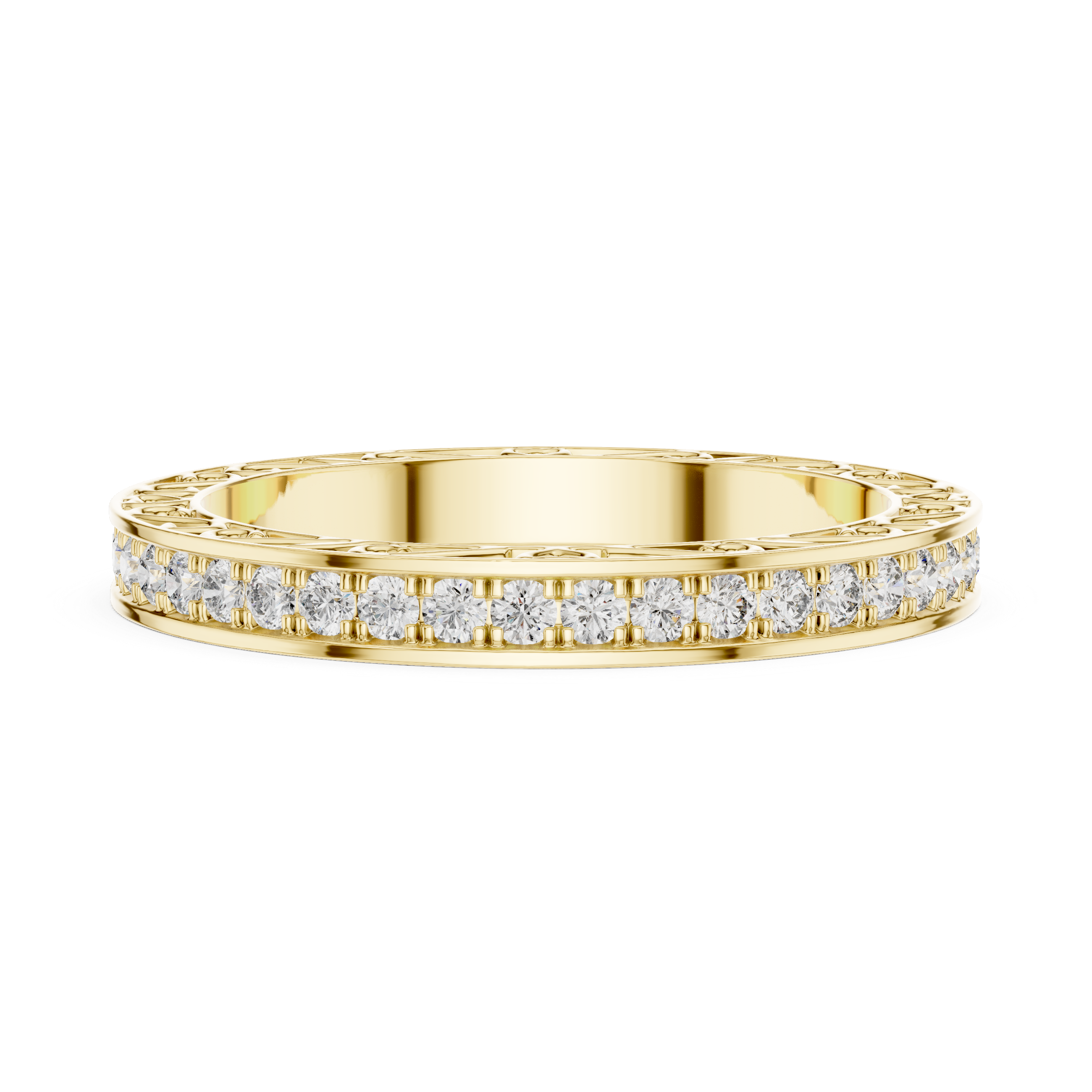 Vintage Inspired Diamond Eternity Band with Intricate Filigree Design