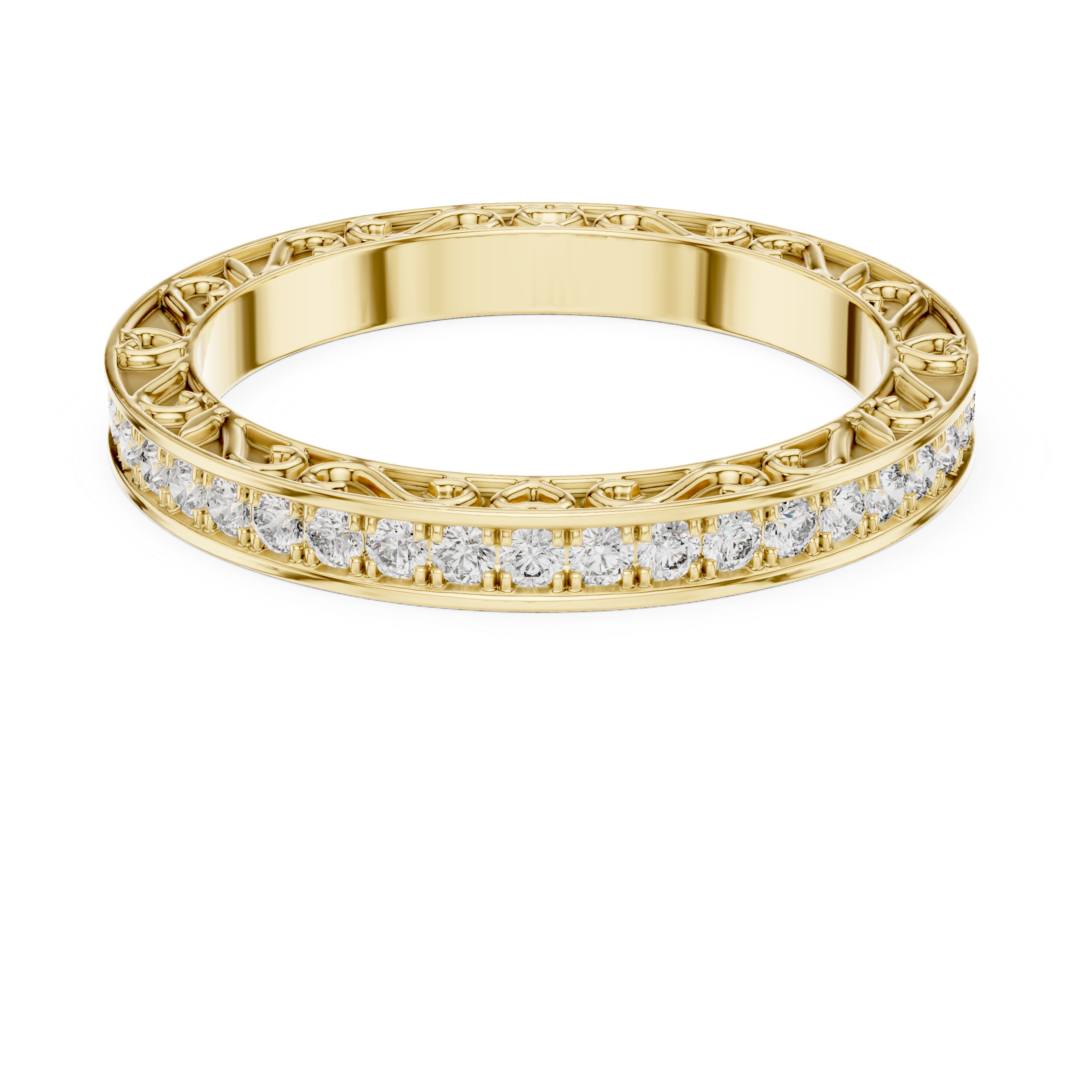 Vintage Inspired Diamond Eternity Band with Intricate Filigree Design