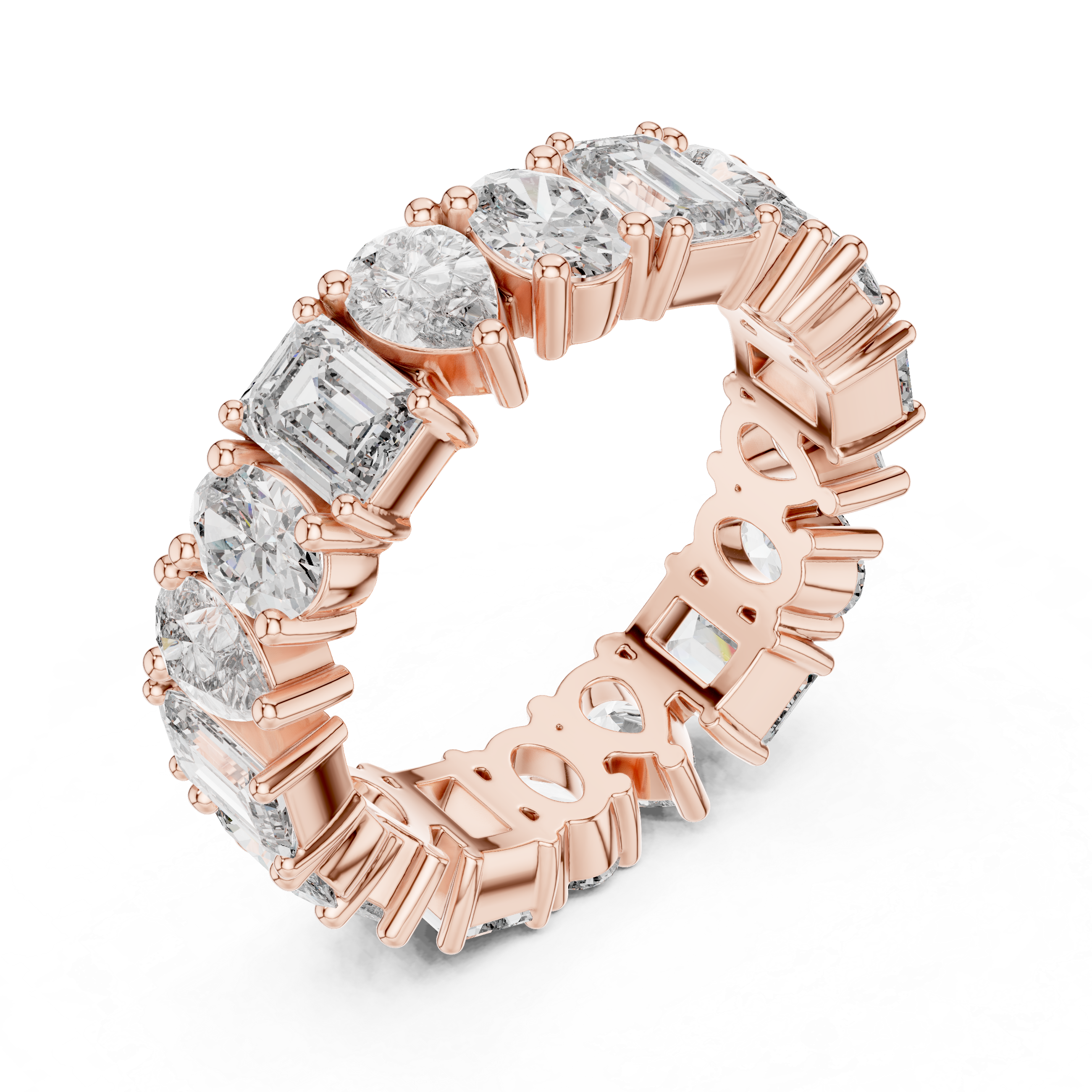 Mixed Shape Diamond Eternity Band with Round and Emerald Cut Stones