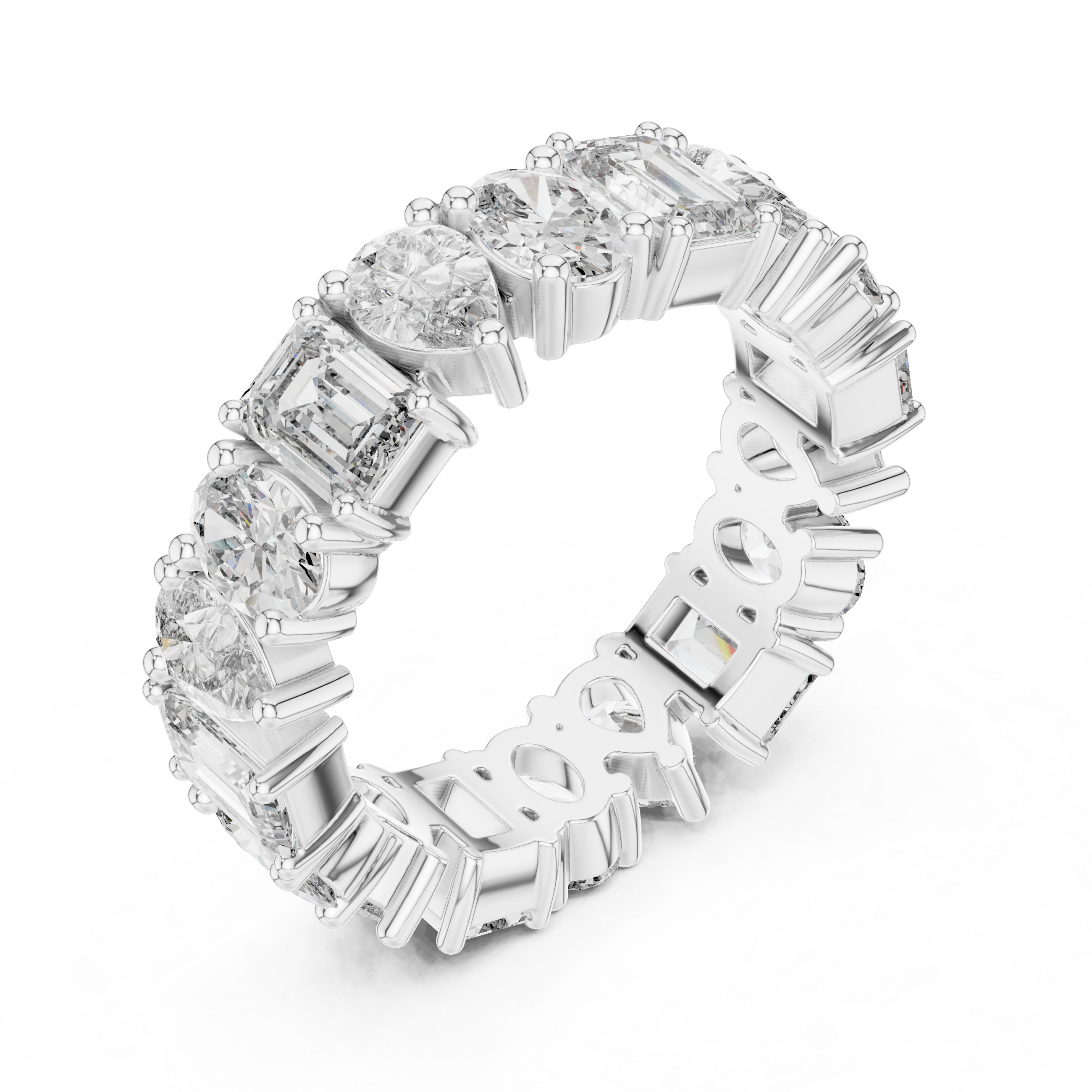 Mixed Shape Diamond Eternity Band with Round and Emerald Cut Stones