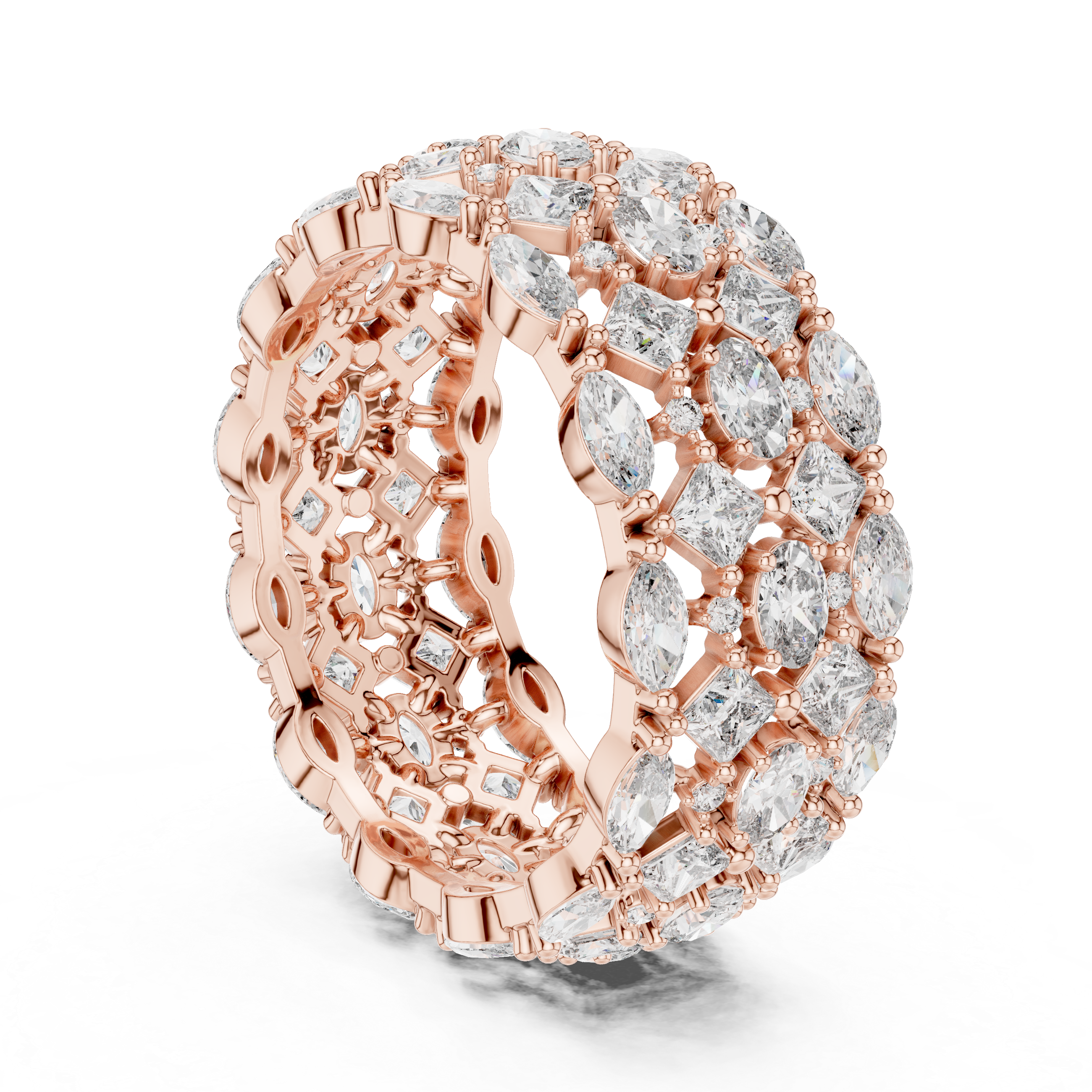 Triple Row Marquise and Cushion Cut Diamond Eternity Band