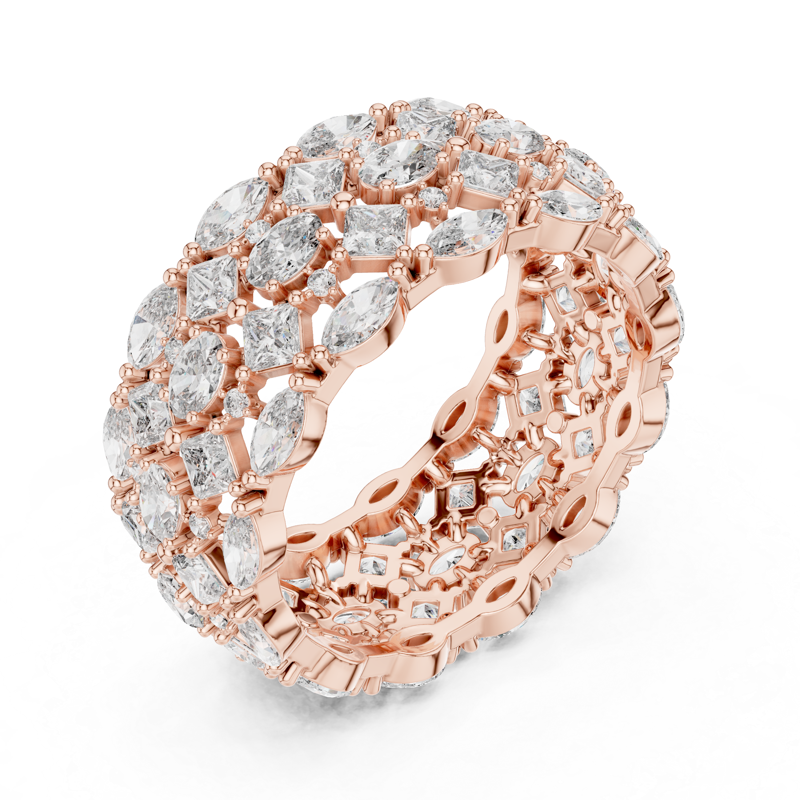 Triple Row Marquise and Cushion Cut Diamond Eternity Band