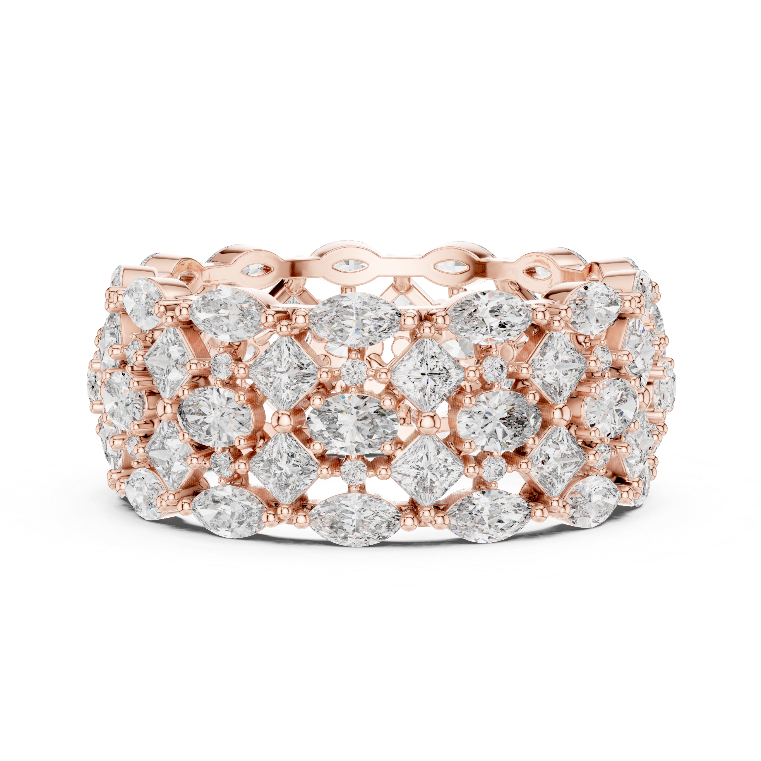 Triple Row Marquise and Cushion Cut Diamond Eternity Band