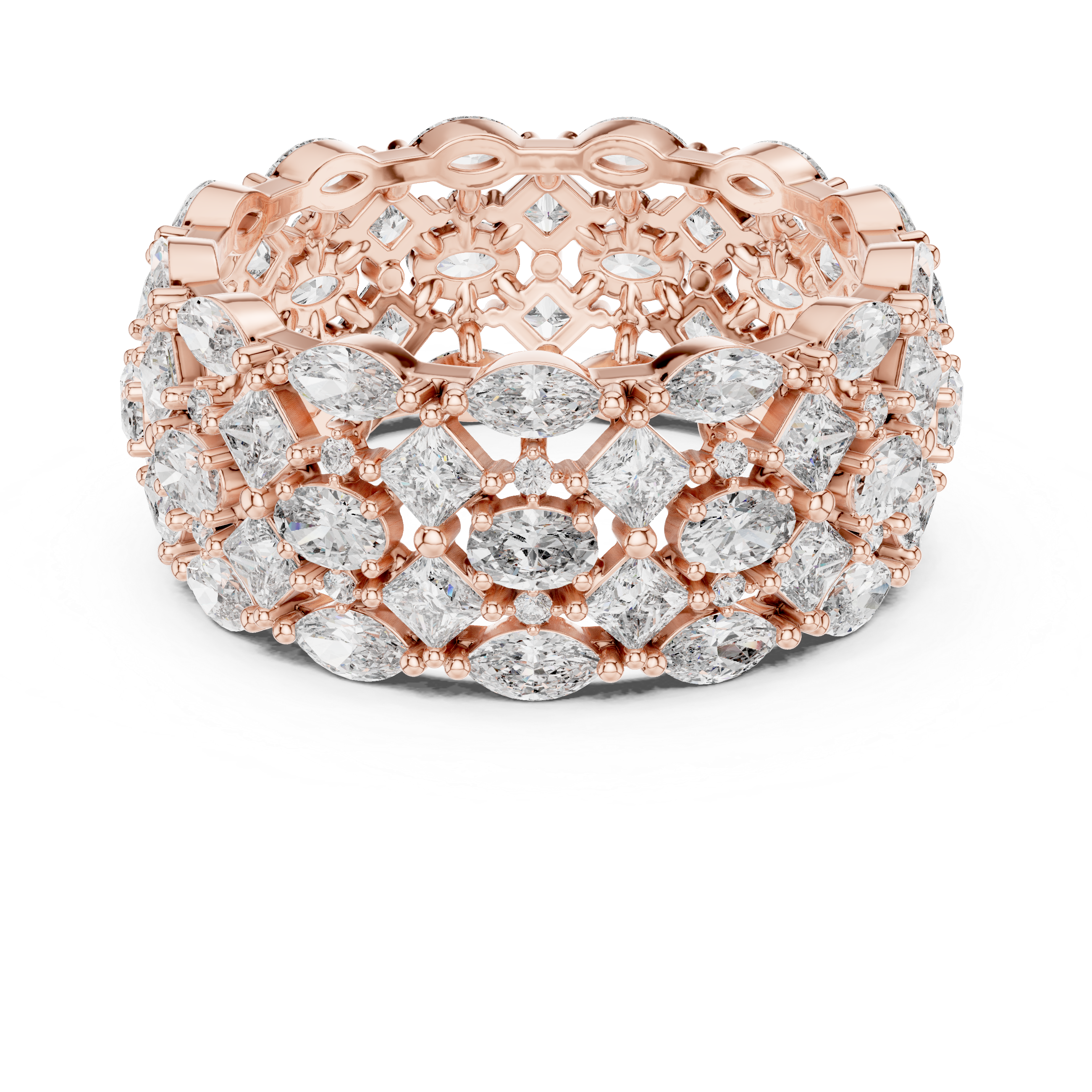 Triple Row Marquise and Cushion Cut Diamond Eternity Band