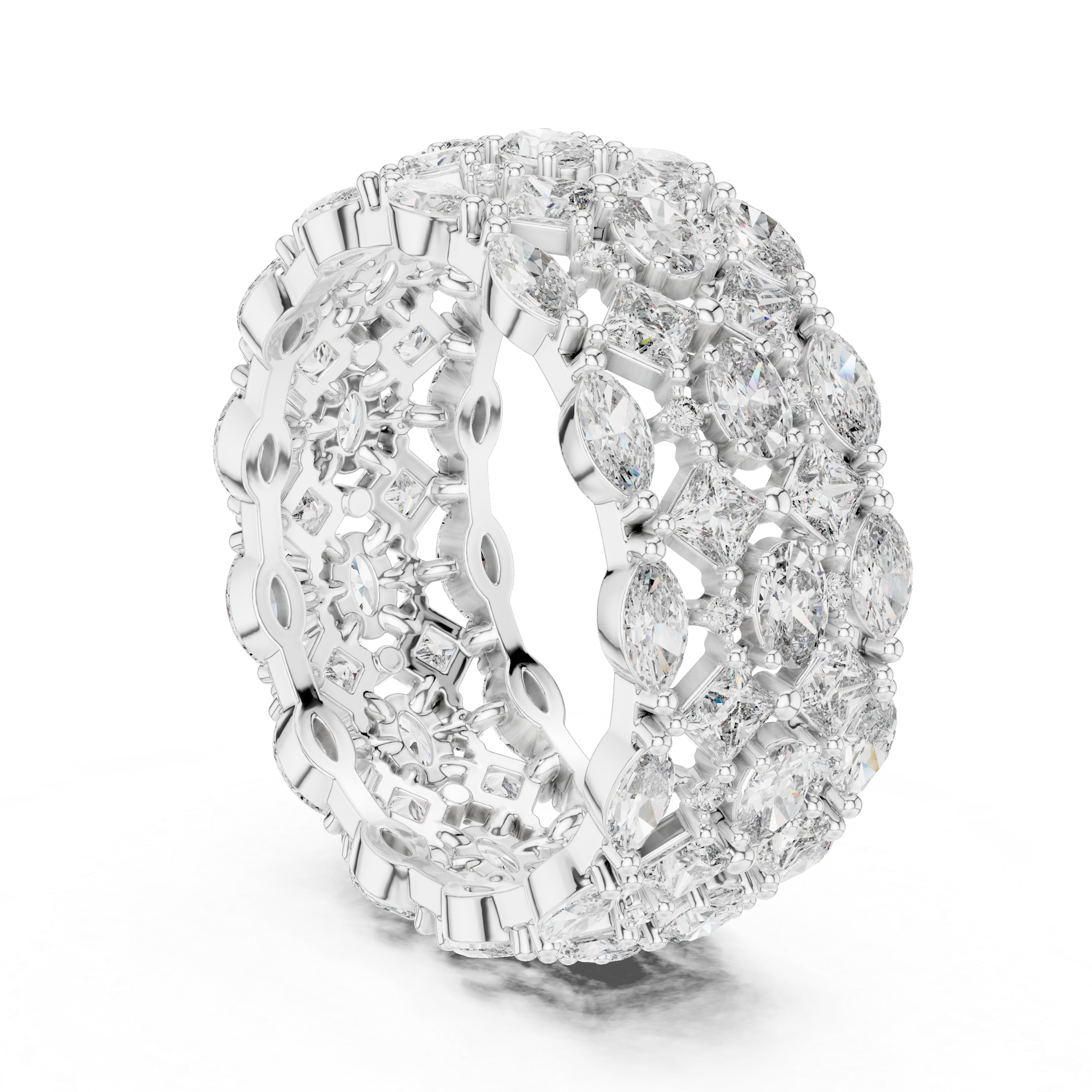 Triple Row Marquise and Cushion Cut Diamond Eternity Band