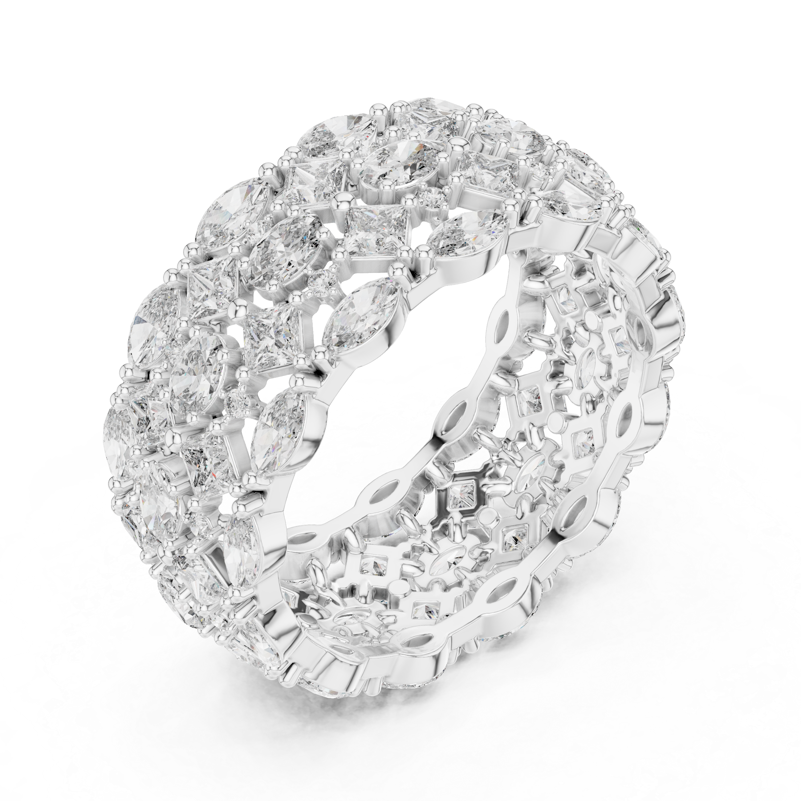 Triple Row Marquise and Cushion Cut Diamond Eternity Band