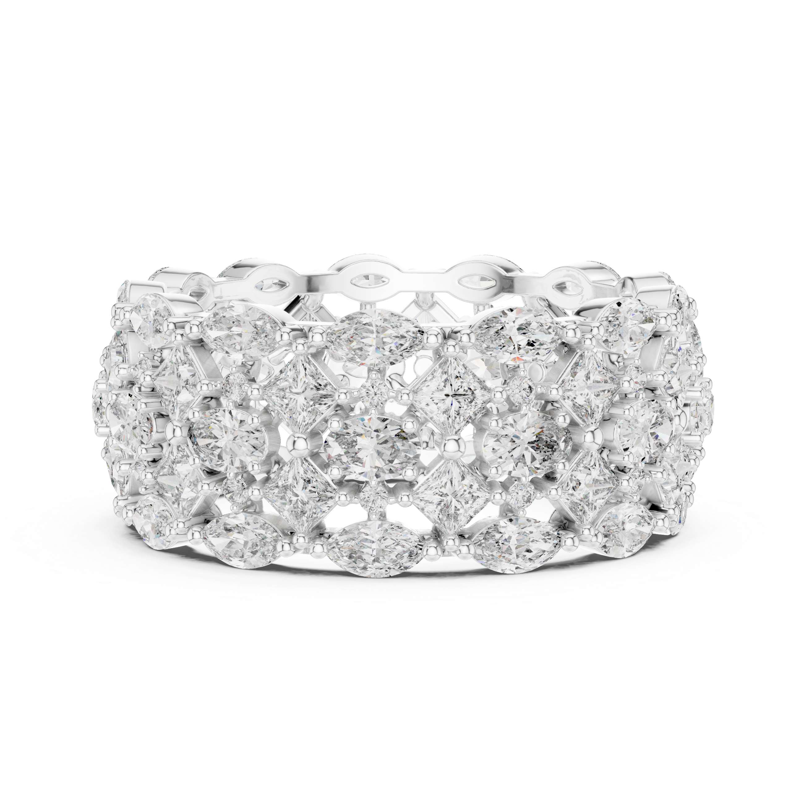 Triple Row Marquise and Cushion Cut Diamond Eternity Band