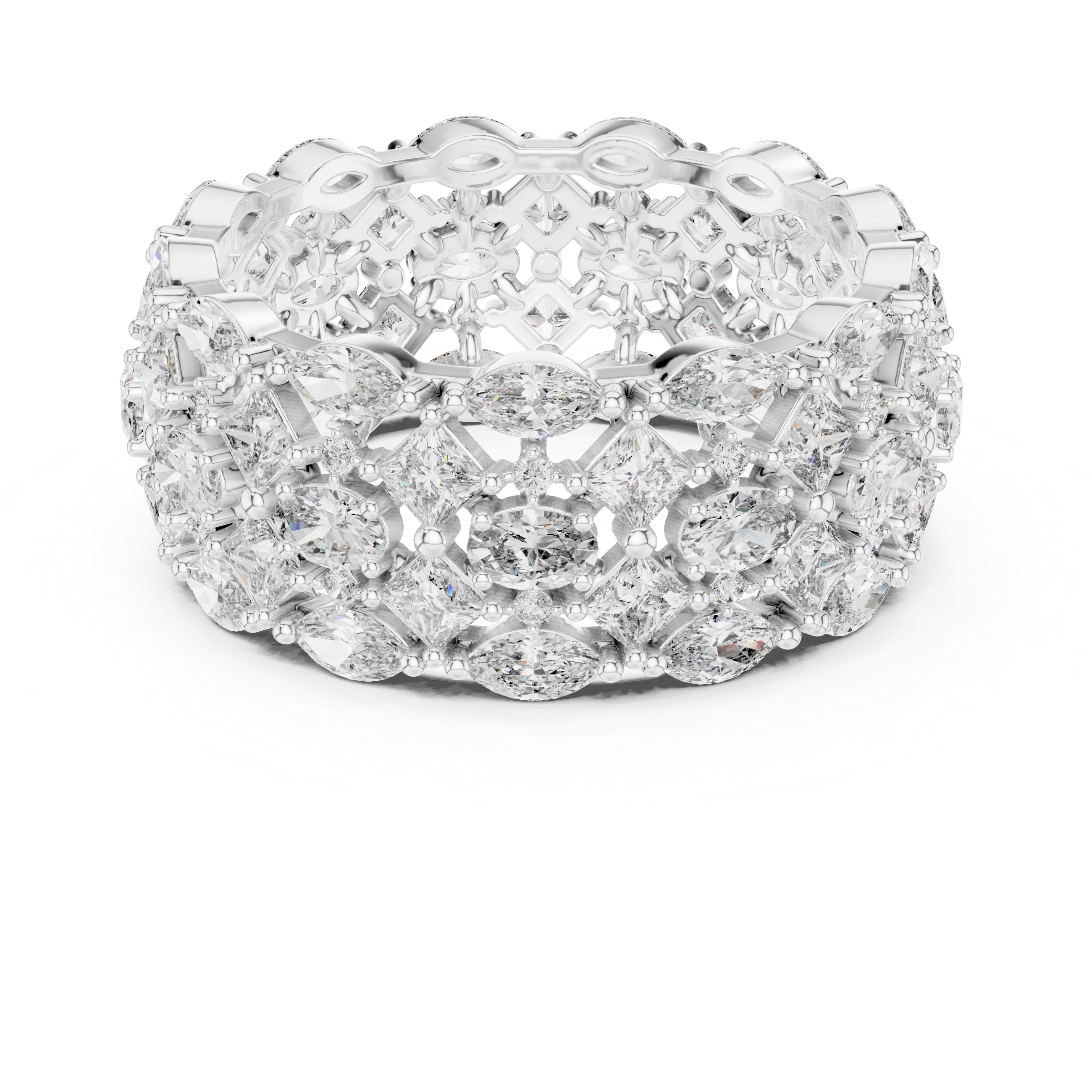 Triple Row Marquise and Cushion Cut Diamond Eternity Band