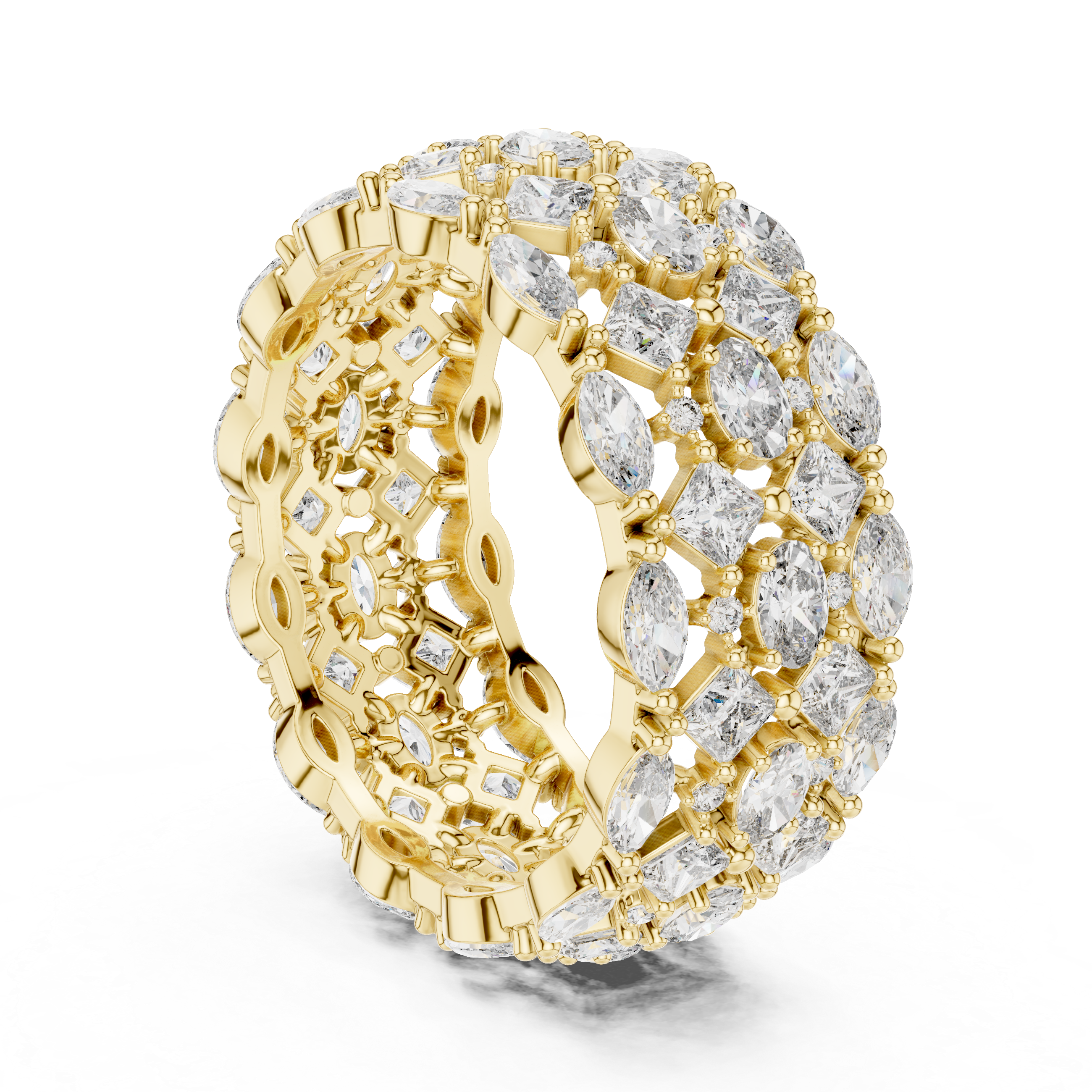 Triple Row Marquise and Cushion Cut Diamond Eternity Band