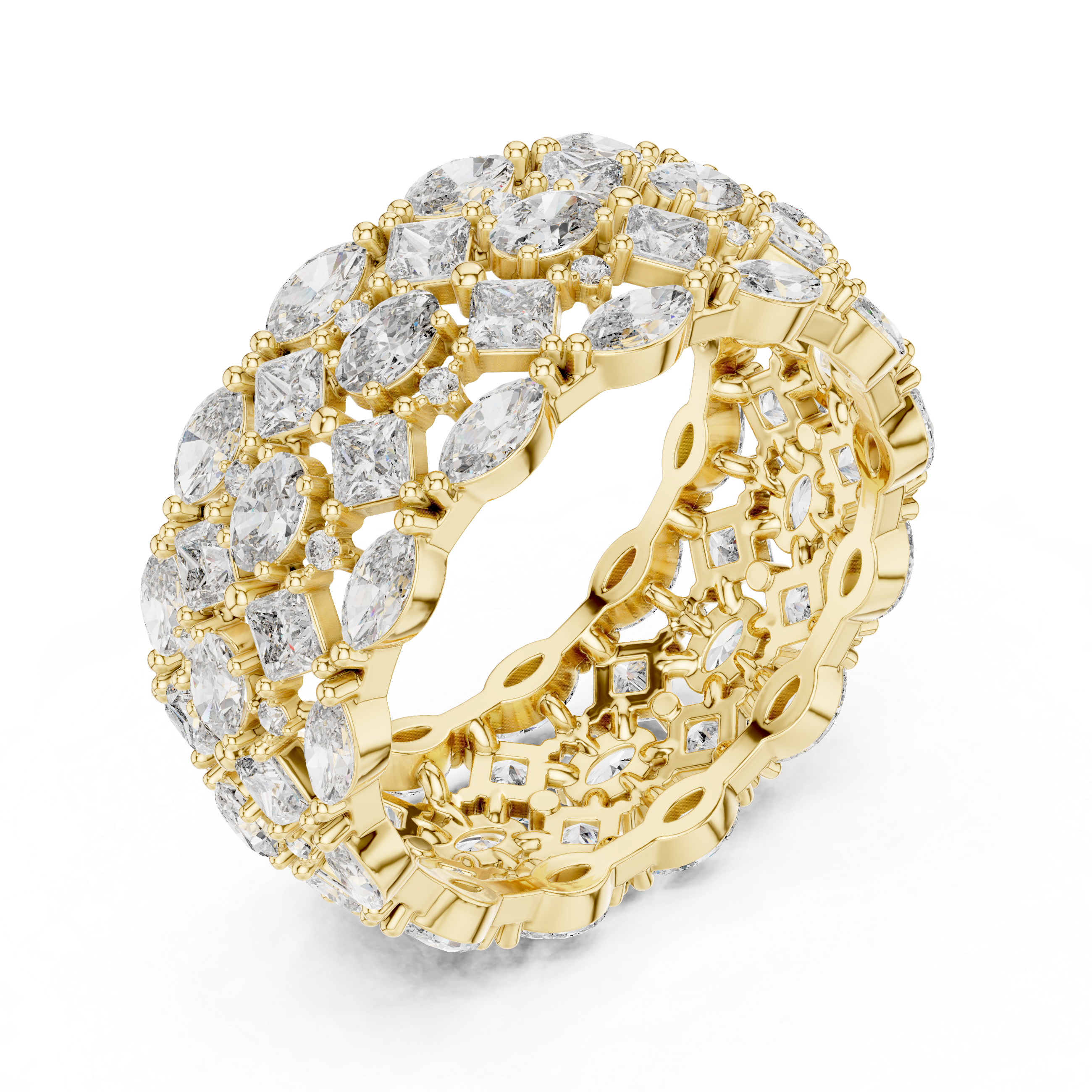 Triple Row Marquise and Cushion Cut Diamond Eternity Band