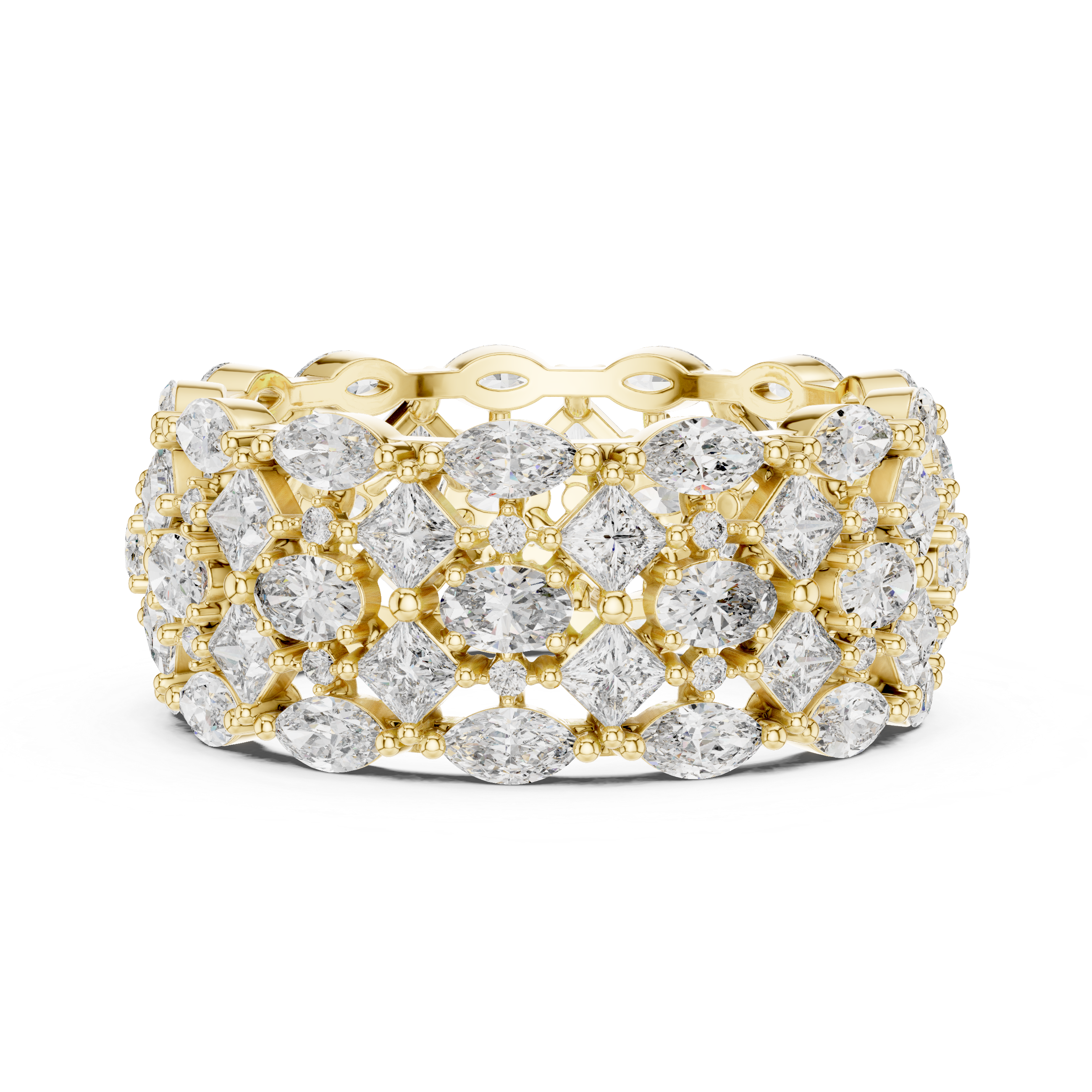 Triple Row Marquise and Cushion Cut Diamond Eternity Band