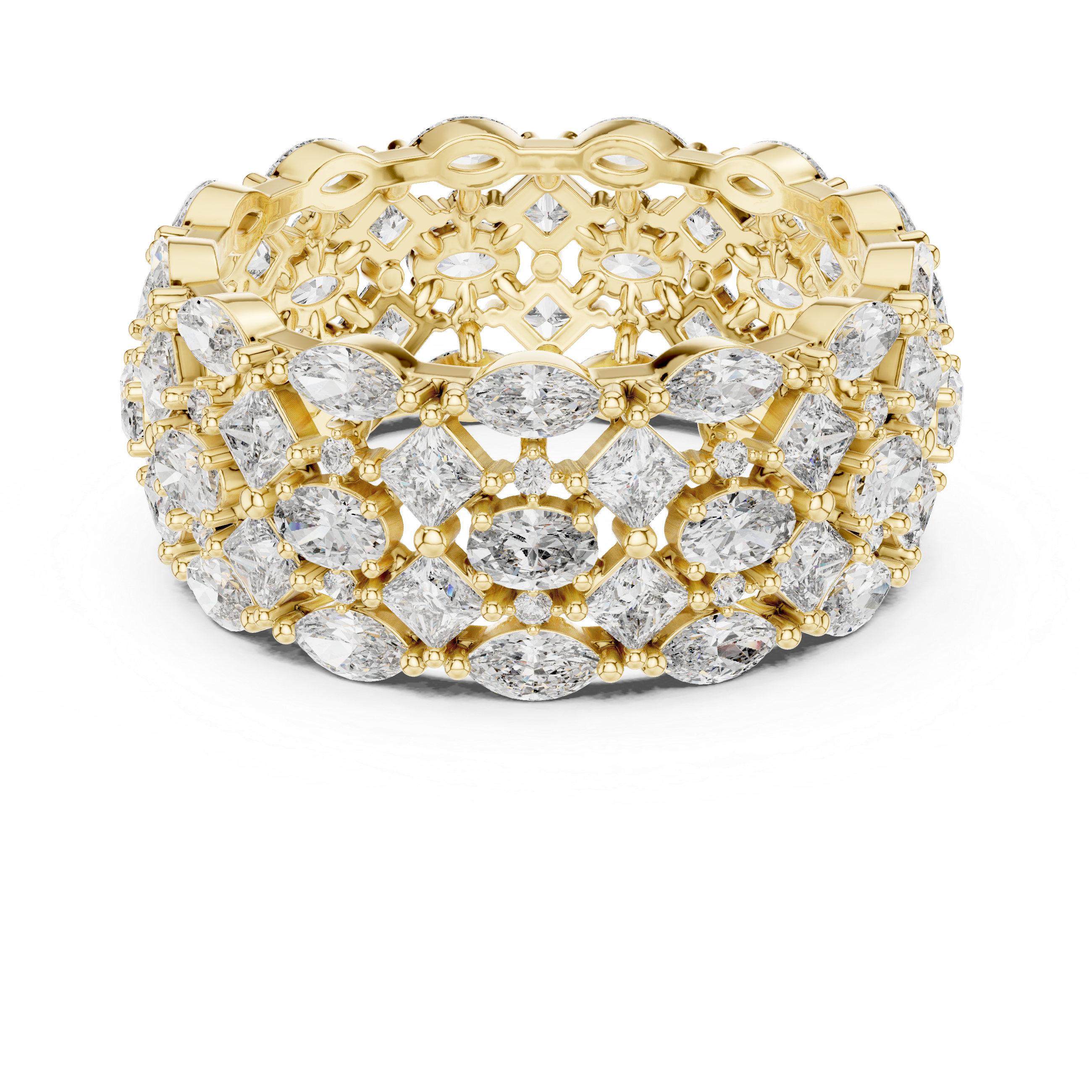 Triple Row Marquise and Cushion Cut Diamond Eternity Band
