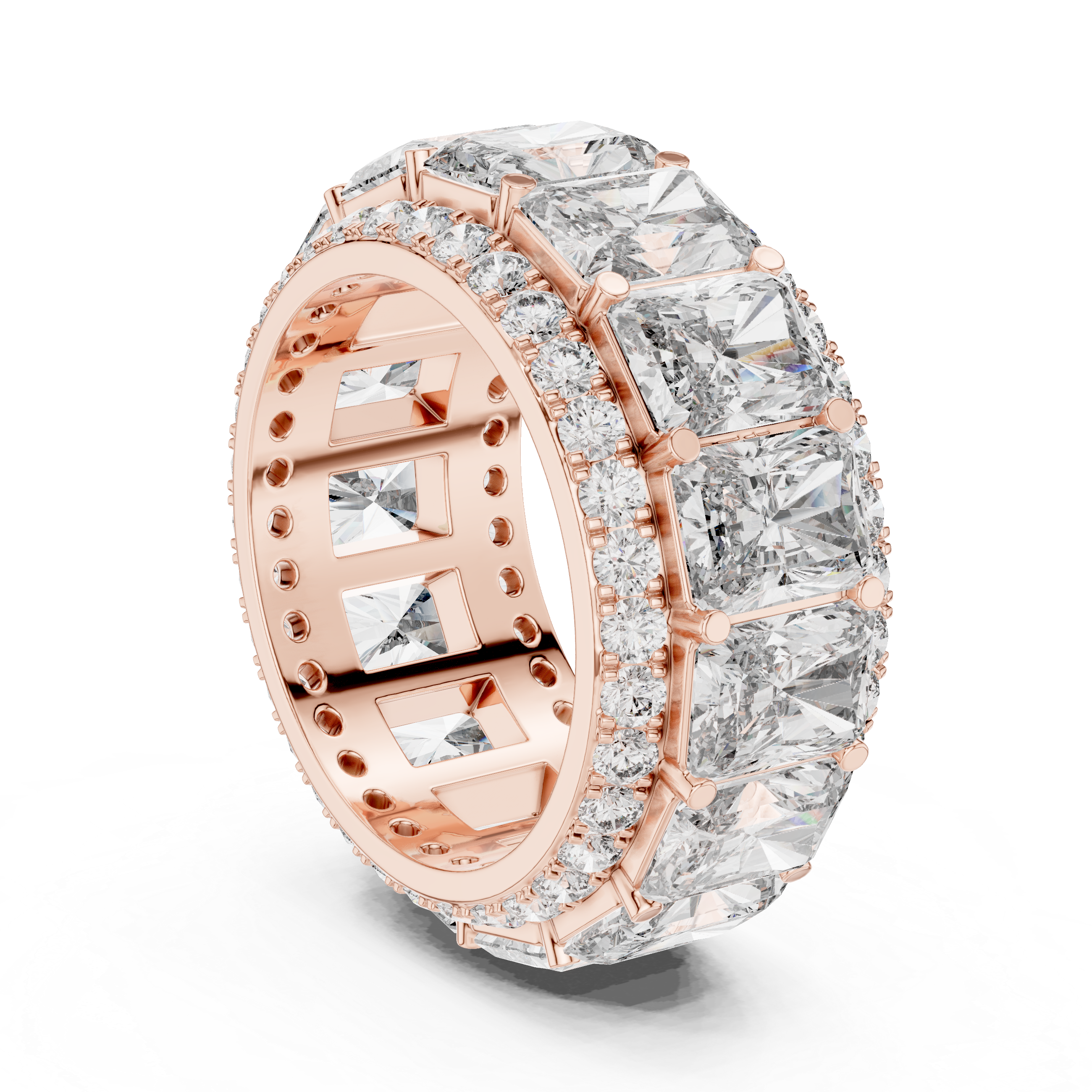 Emerald Cut Diamond Eternity Band with Pave Accents