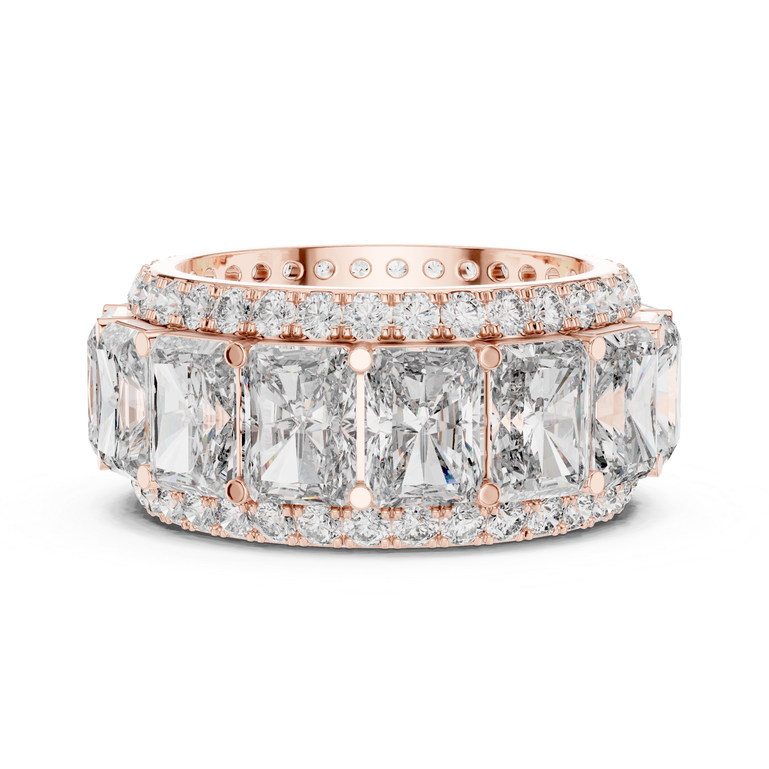 Emerald Cut Diamond Eternity Band with Pave Accents